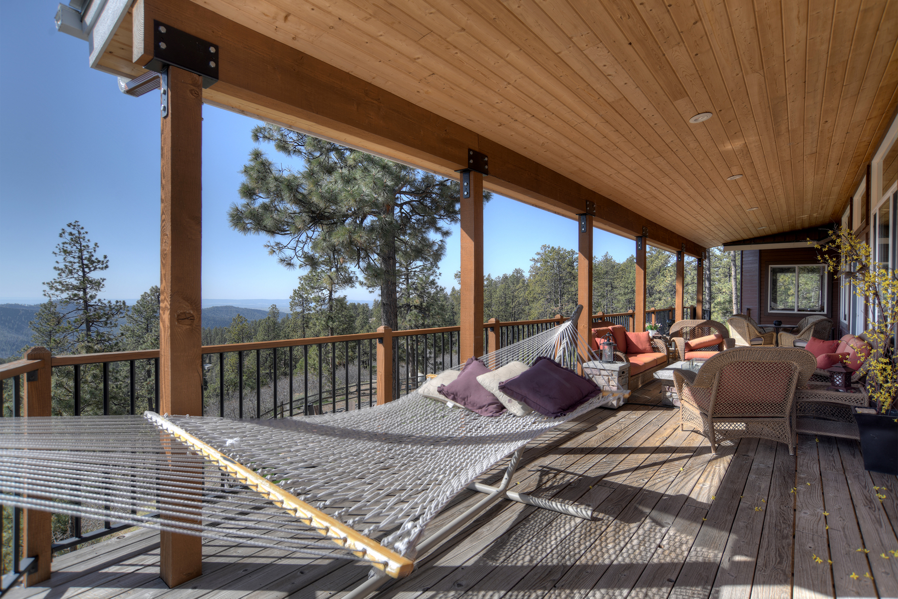 Covered deck off the Main Living Space with amazing views (gas fire table and hammock) 