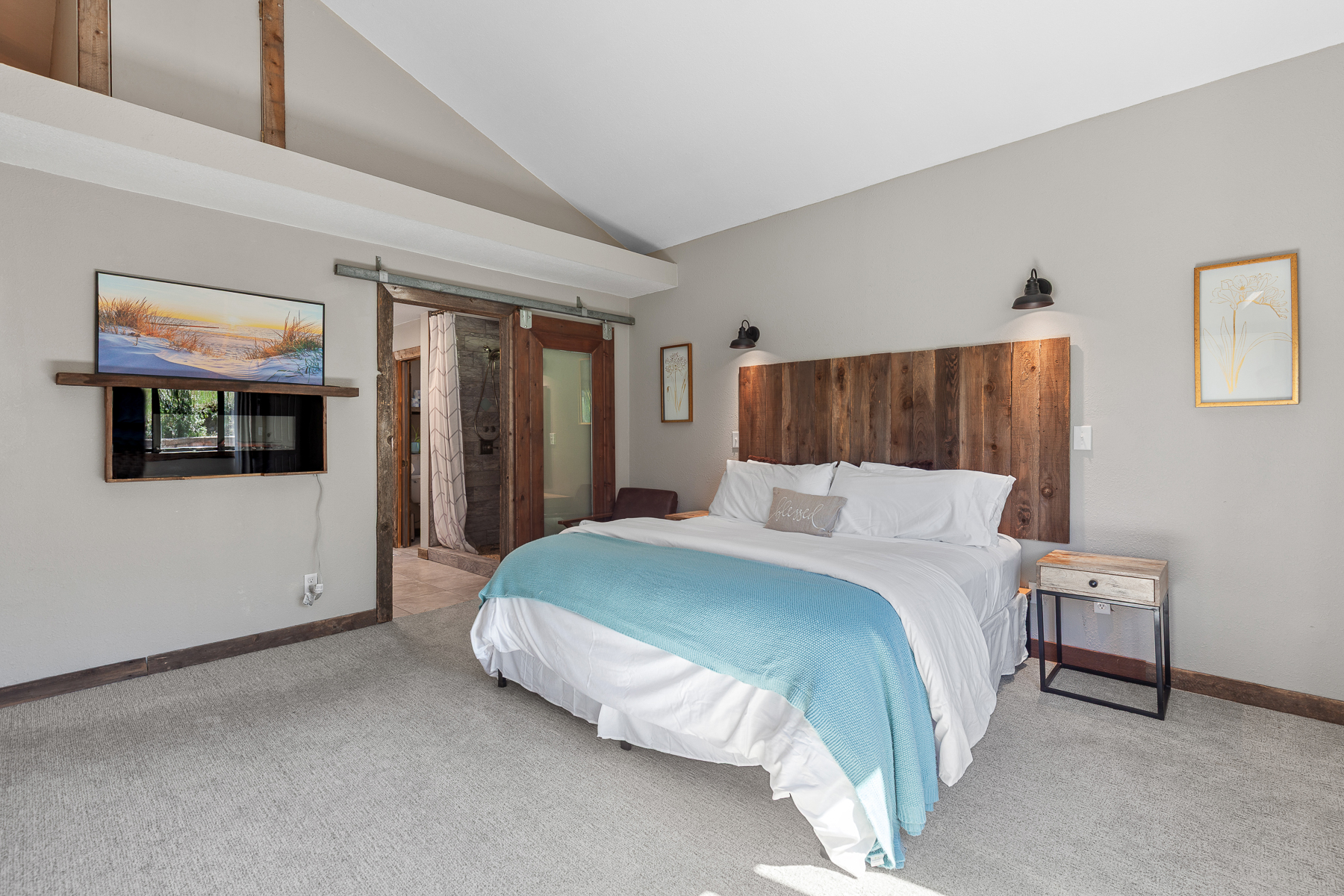 Unwind in this spacious king bedroom with a Smart TV—comfort and entertainment in one. 