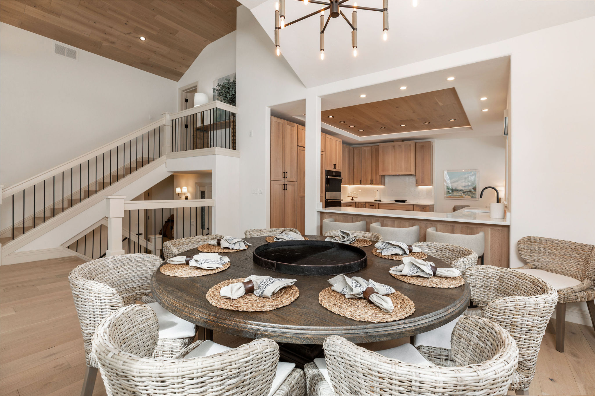 Enjoy meals together around a table that comfortably seats 8.