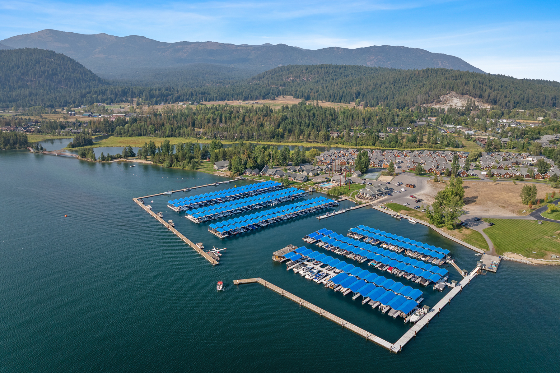 Bird''s-eye view of our property''s prime location – with Lake Pend Oreille and the community marina just steps away.