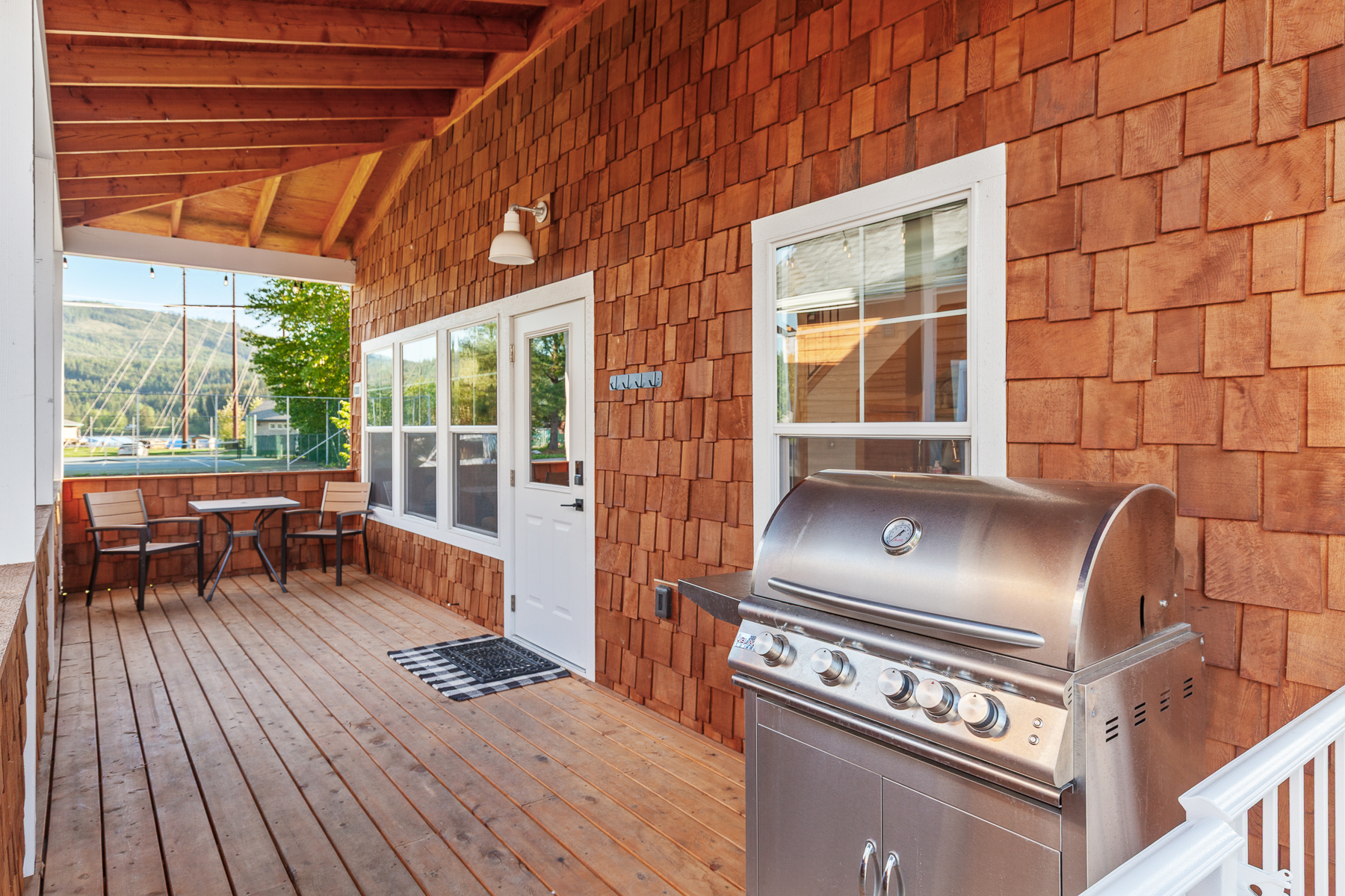 Fire up the grill and eat outside. The covered porch is a favorite spot for meals, morning coffee, or just hanging out.