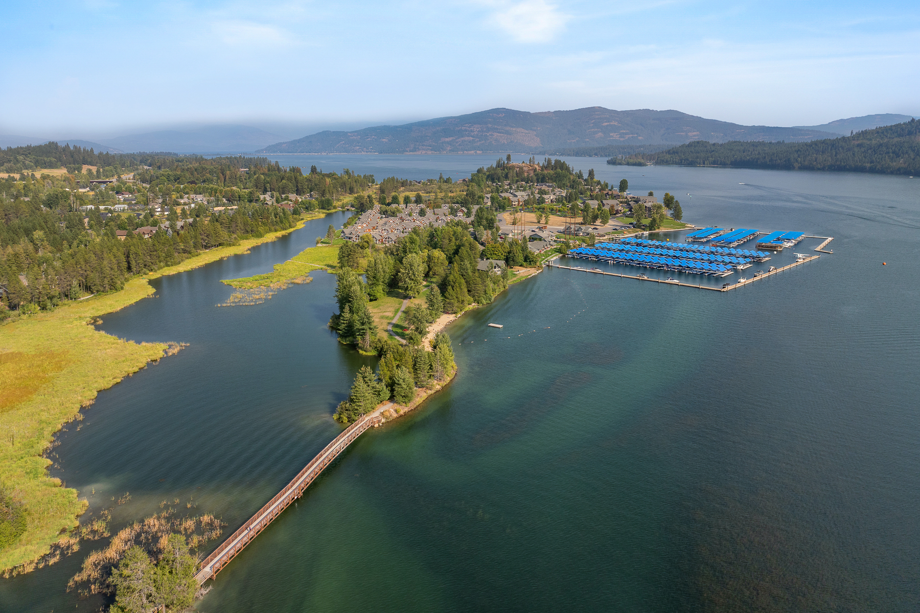 Bird''s-eye view of our property''s prime location – with Lake Pend Oreille and the community marina just steps away.