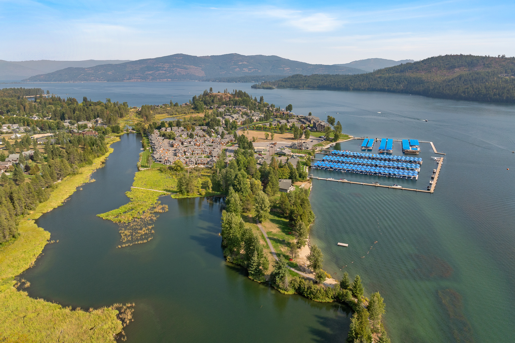 Bird''s-eye view of our property''s prime location – with Lake Pend Oreille and the community marina just steps away.