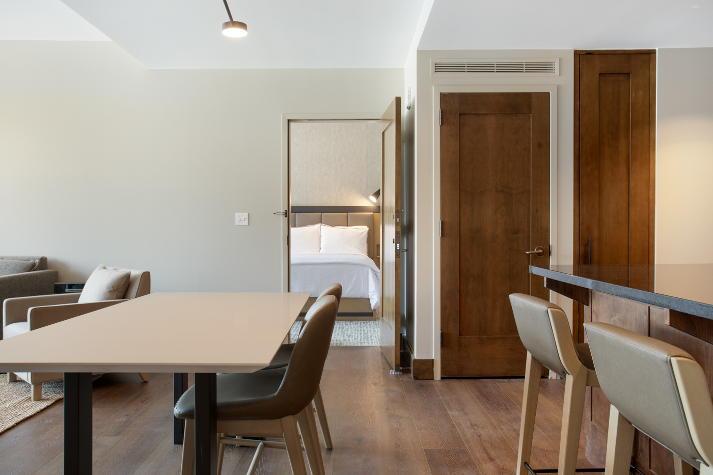 Dining space for 4+ guests as well as bar seating. 