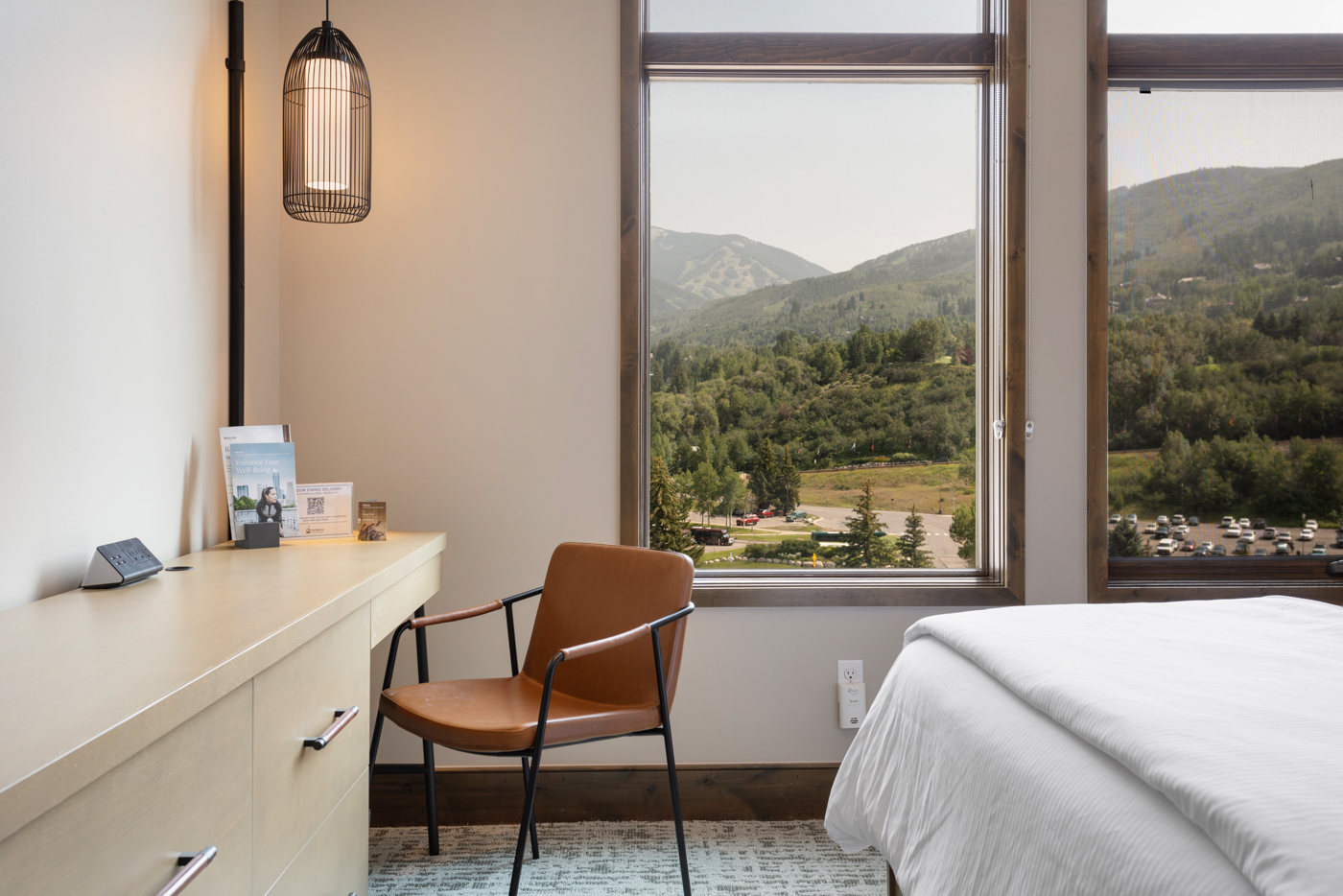 Enjoy mountain views while working from the built-in desk. 