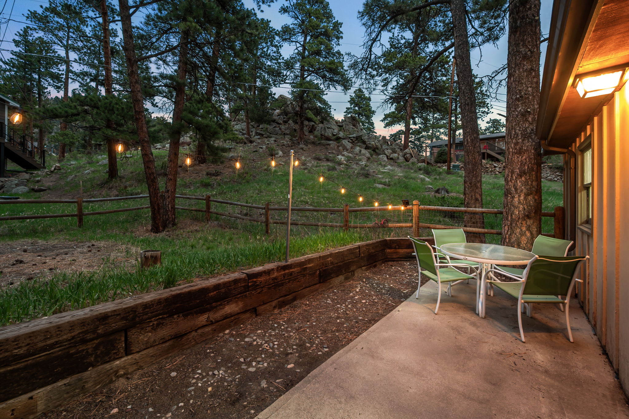 Gather, grill, and unwind on the patio in the backyard. 