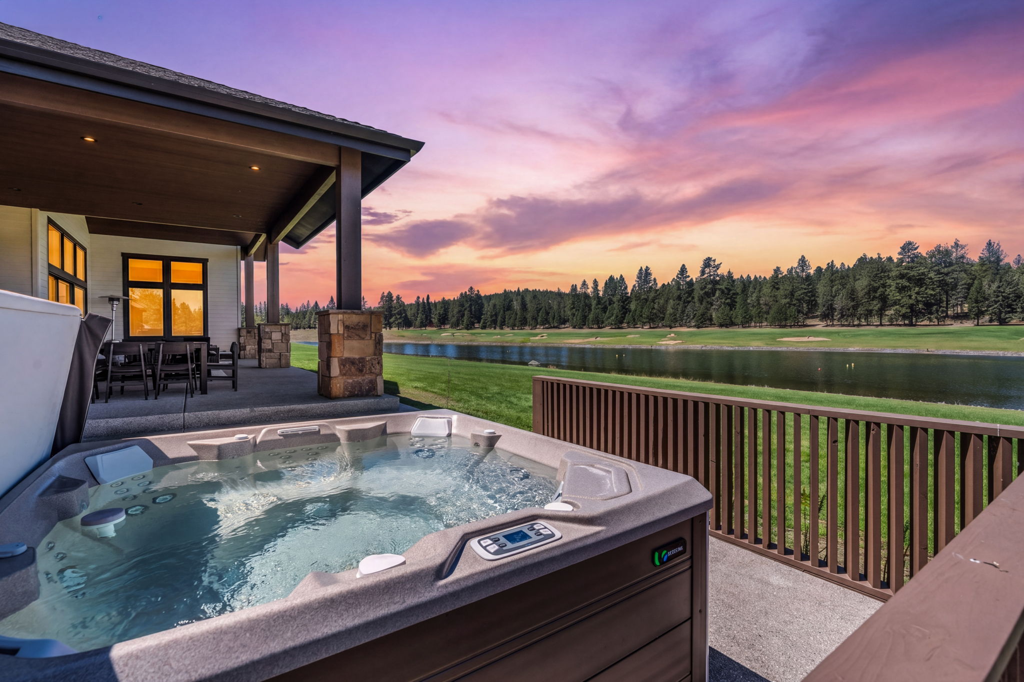 Enjoy beautiful sunsets from the hot tub. 