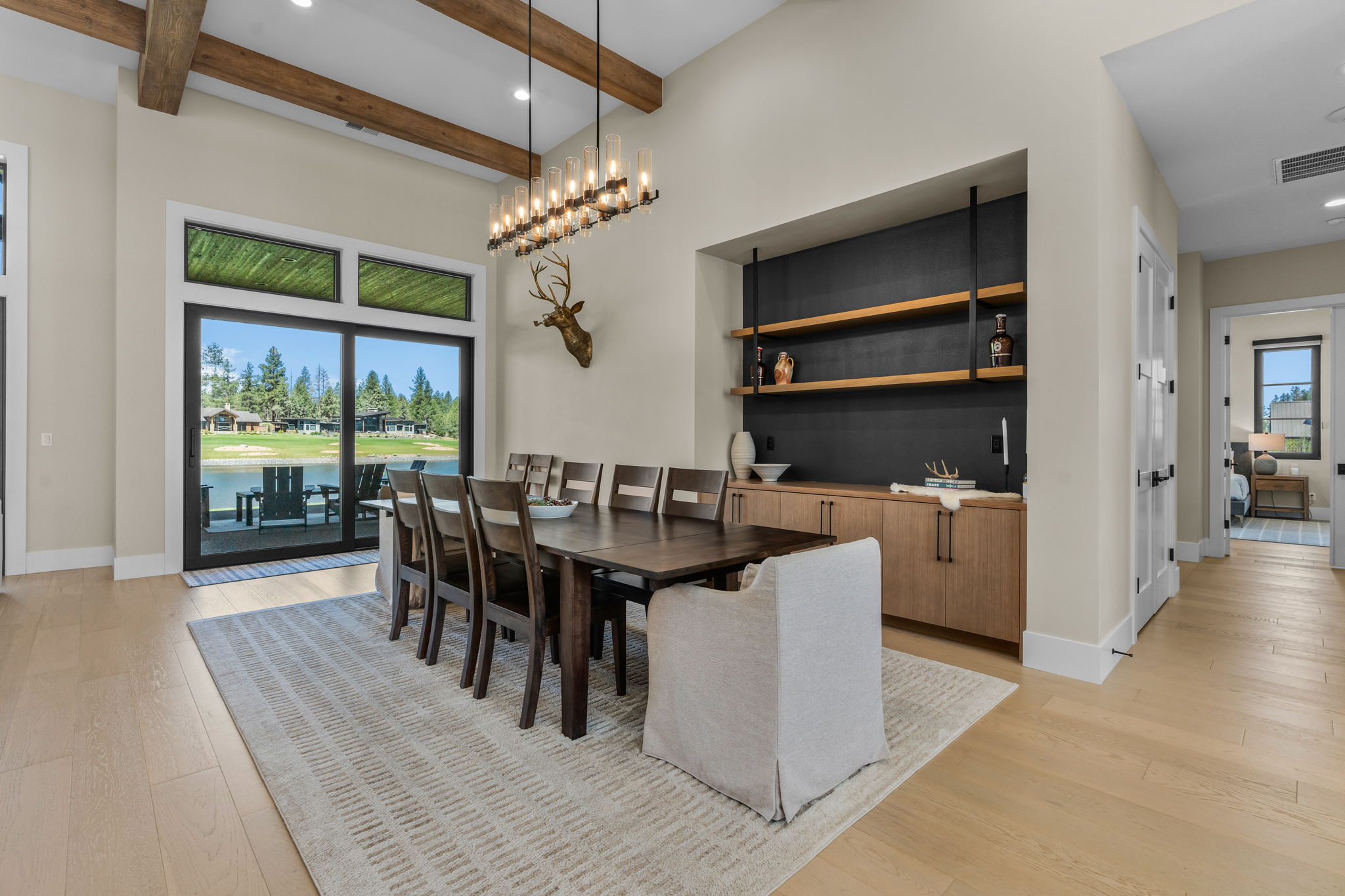 Enjoy meals together around a table that comfortably seats 8. 