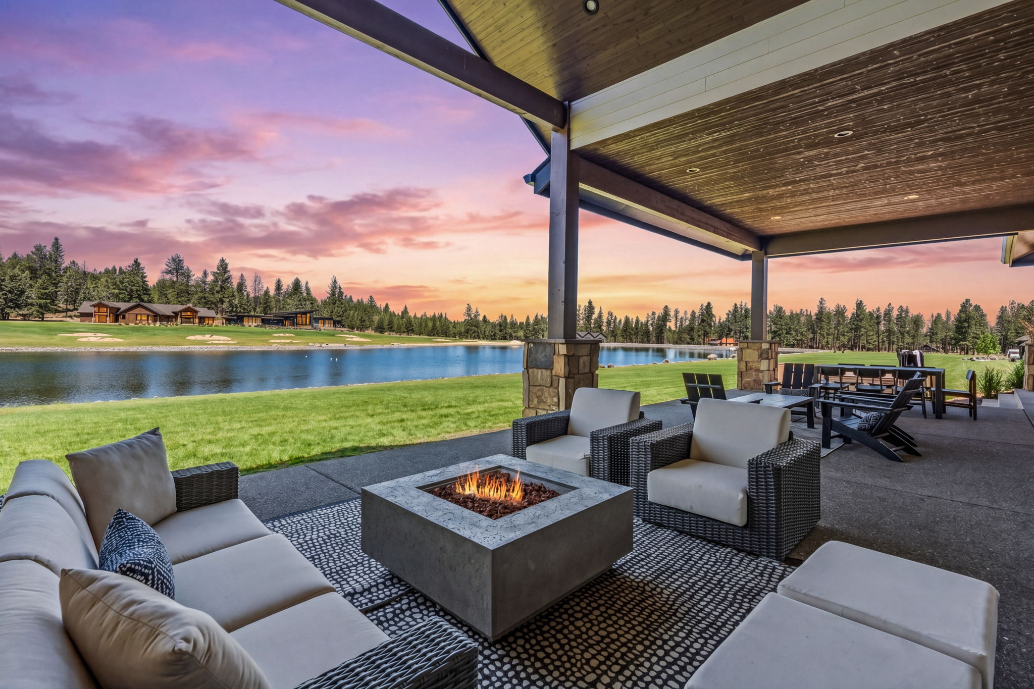 Relax around the outdoor fire pit while enjoying the sunset. 