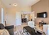 Open floor plan from living room to dining/kitchen area. 