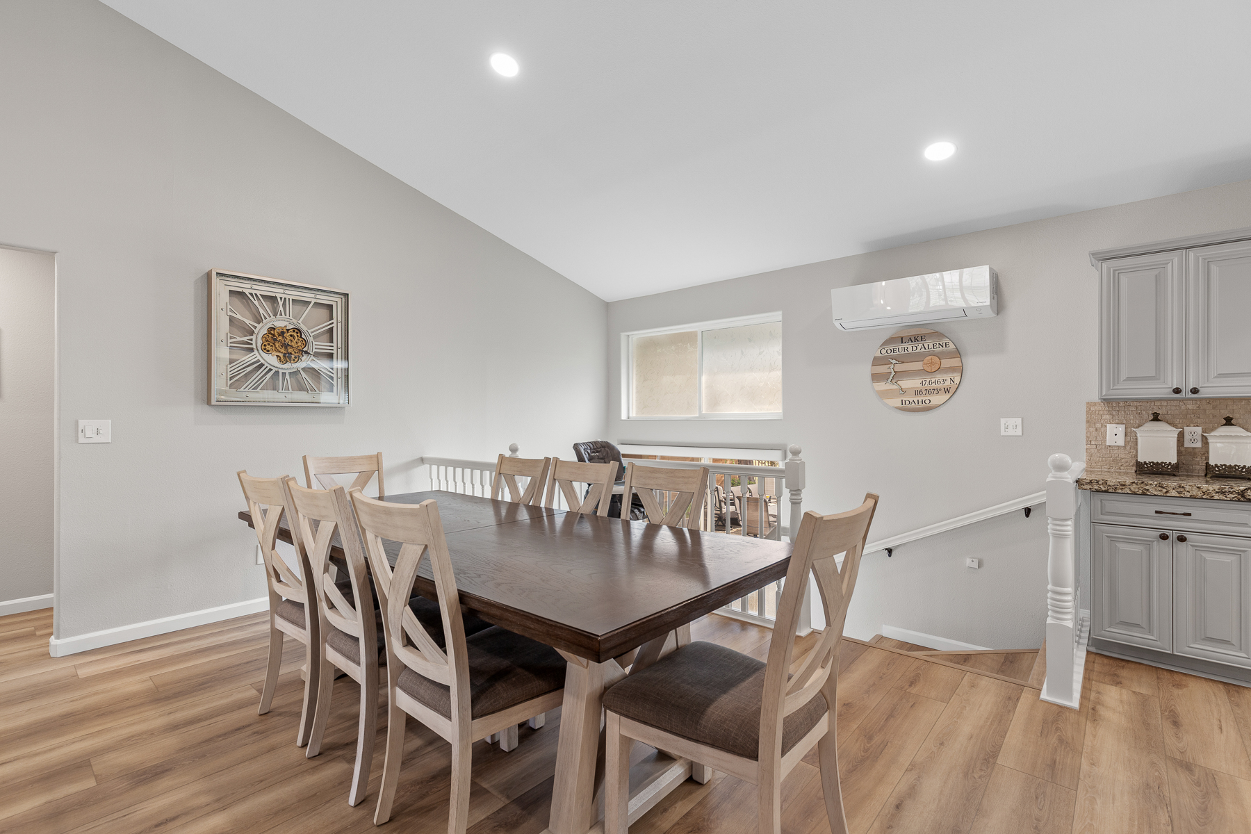 Enjoy meals together around a table that comfortably seats 8.