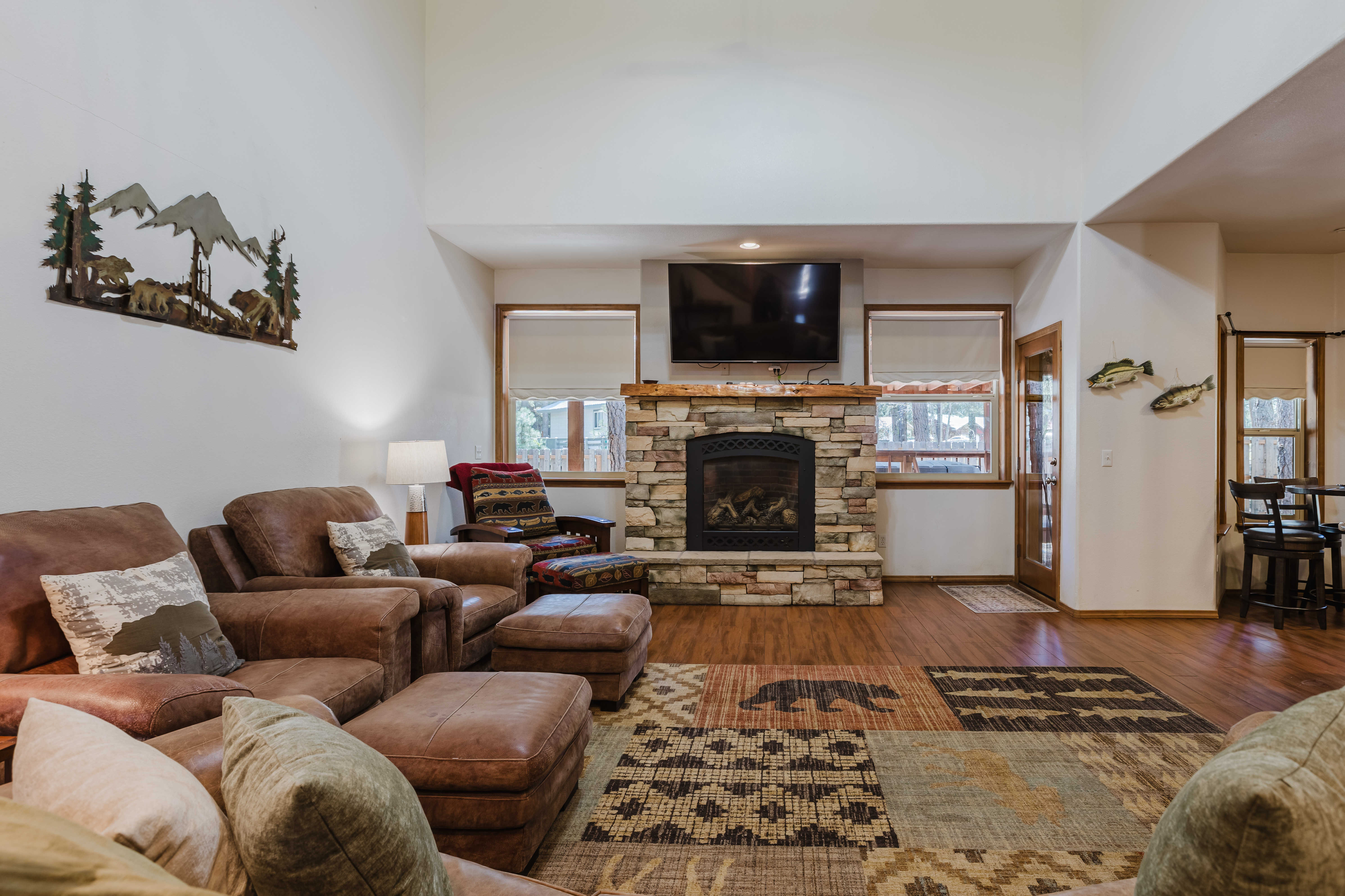 Our spacious living room with gas fireplace and smart TV.