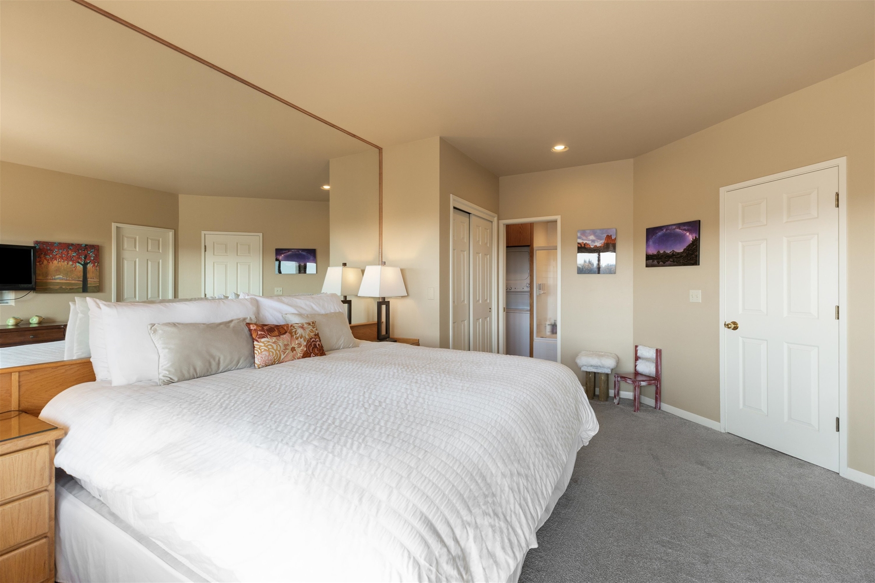 Our King main suite includes an ensuite bathroom and direct access to the new deck and hot tub!