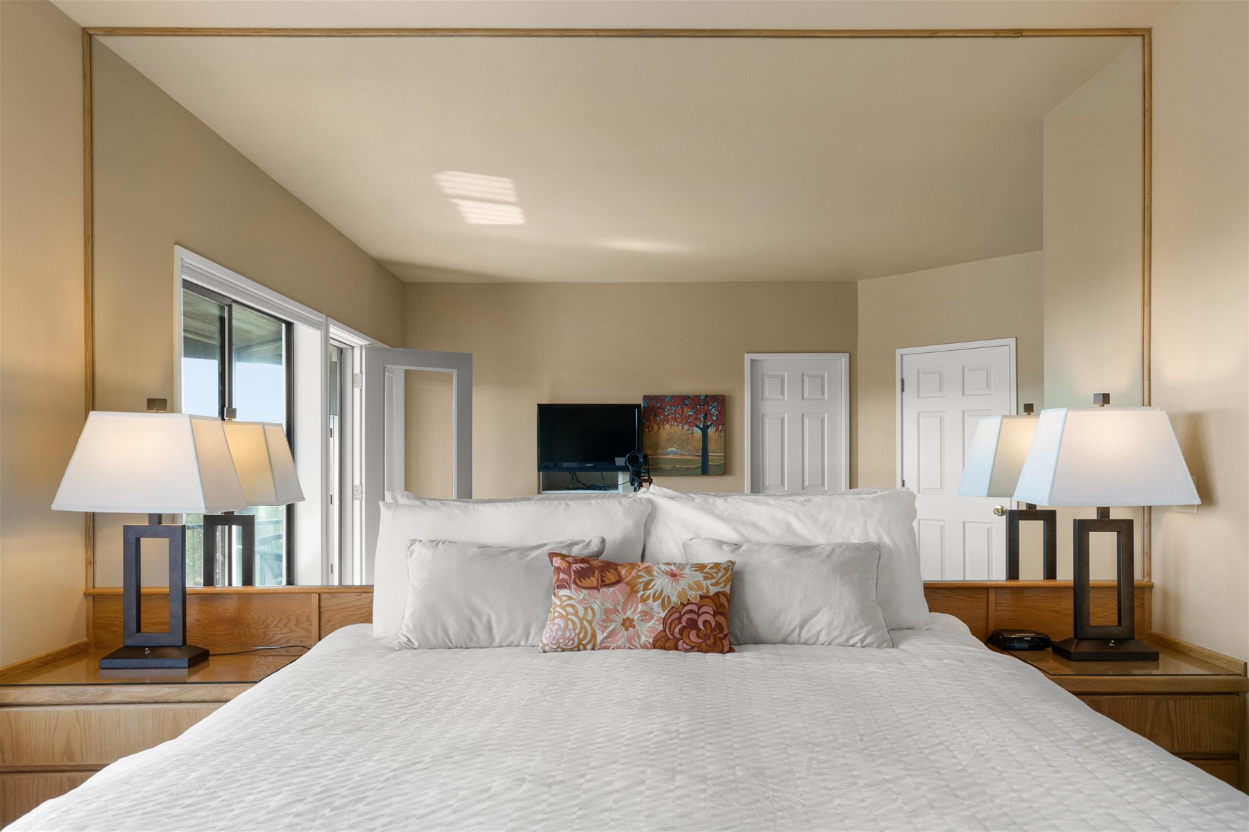 Our King main suite includes an ensuite bathroom and direct access to the new deck and hot tub!