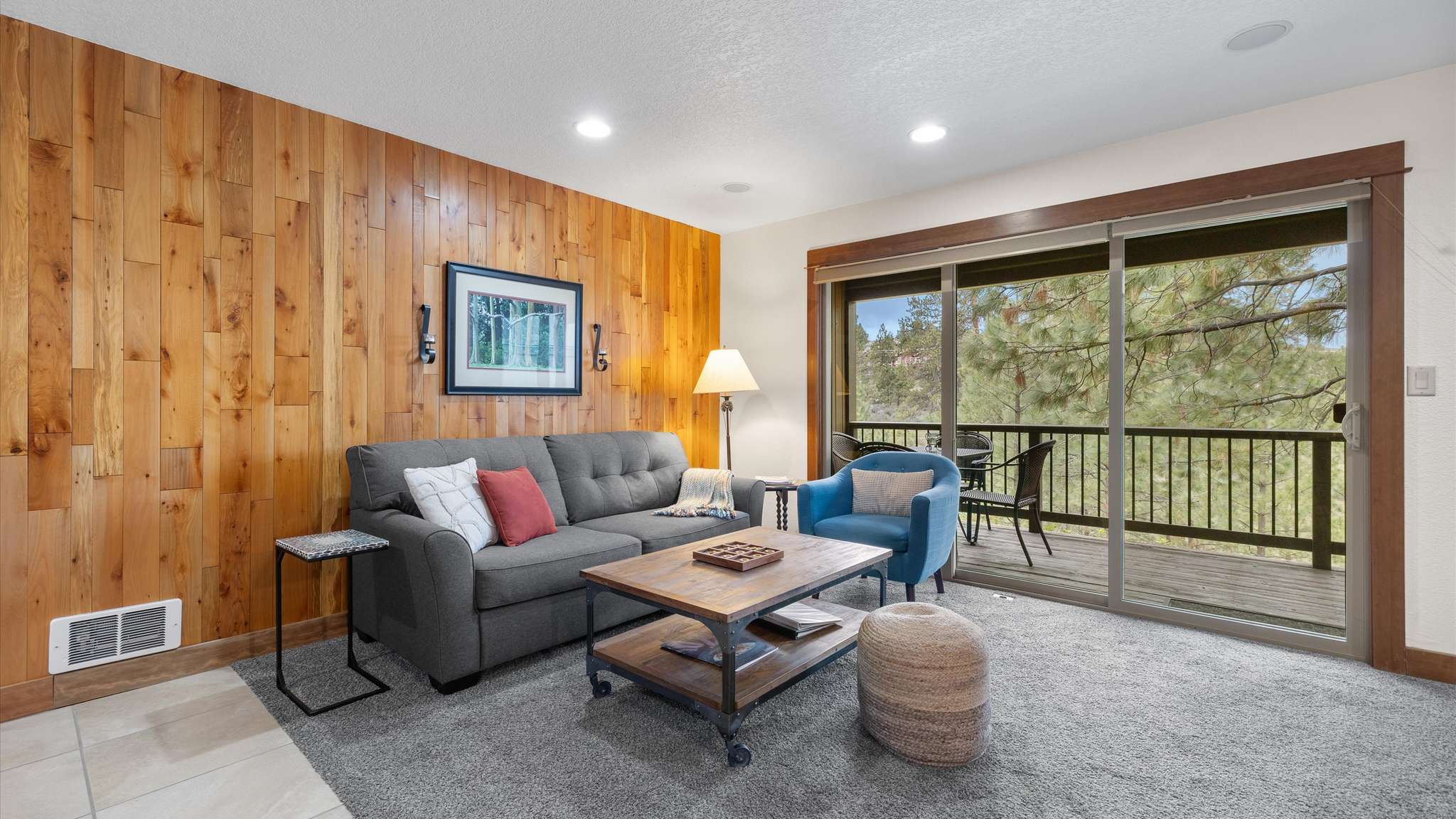 Comfortable queen sofa sleeper in living room. 