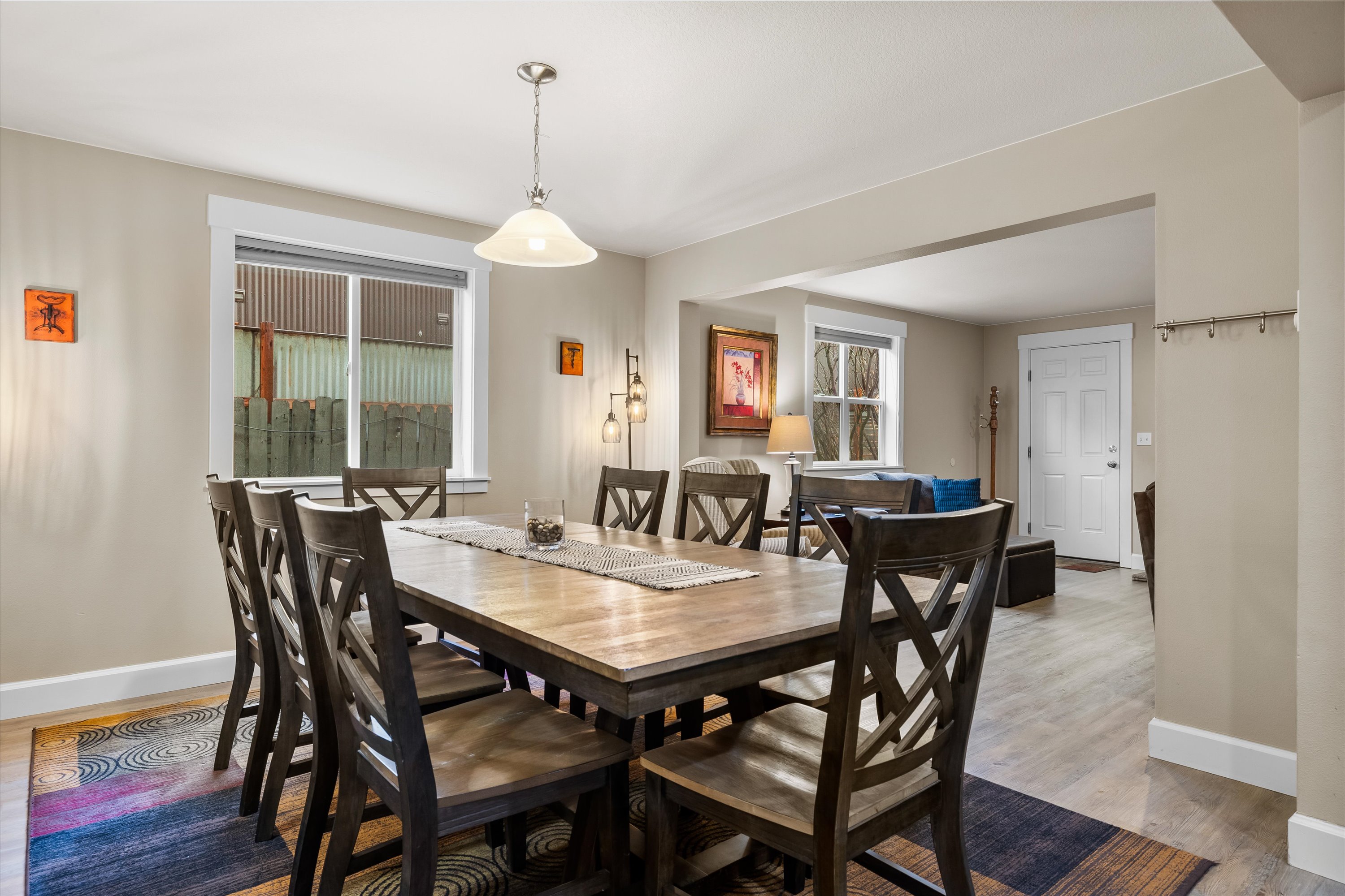 Gather comfortably with dining space for 8 guests.