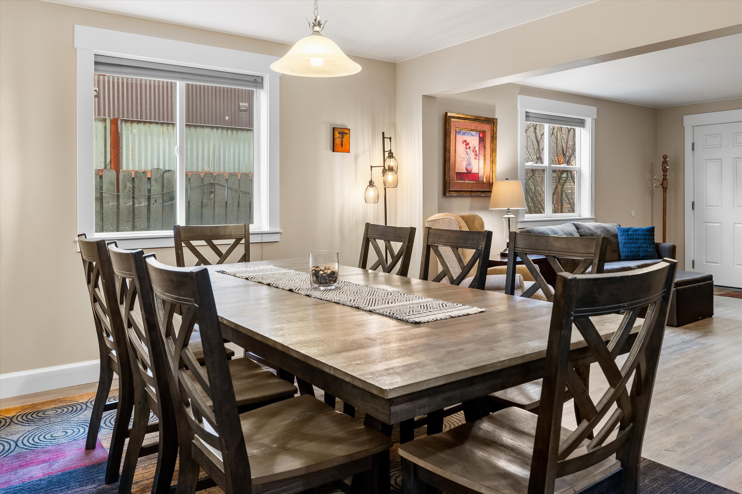 Gather comfortably with dining space for 8 guests.