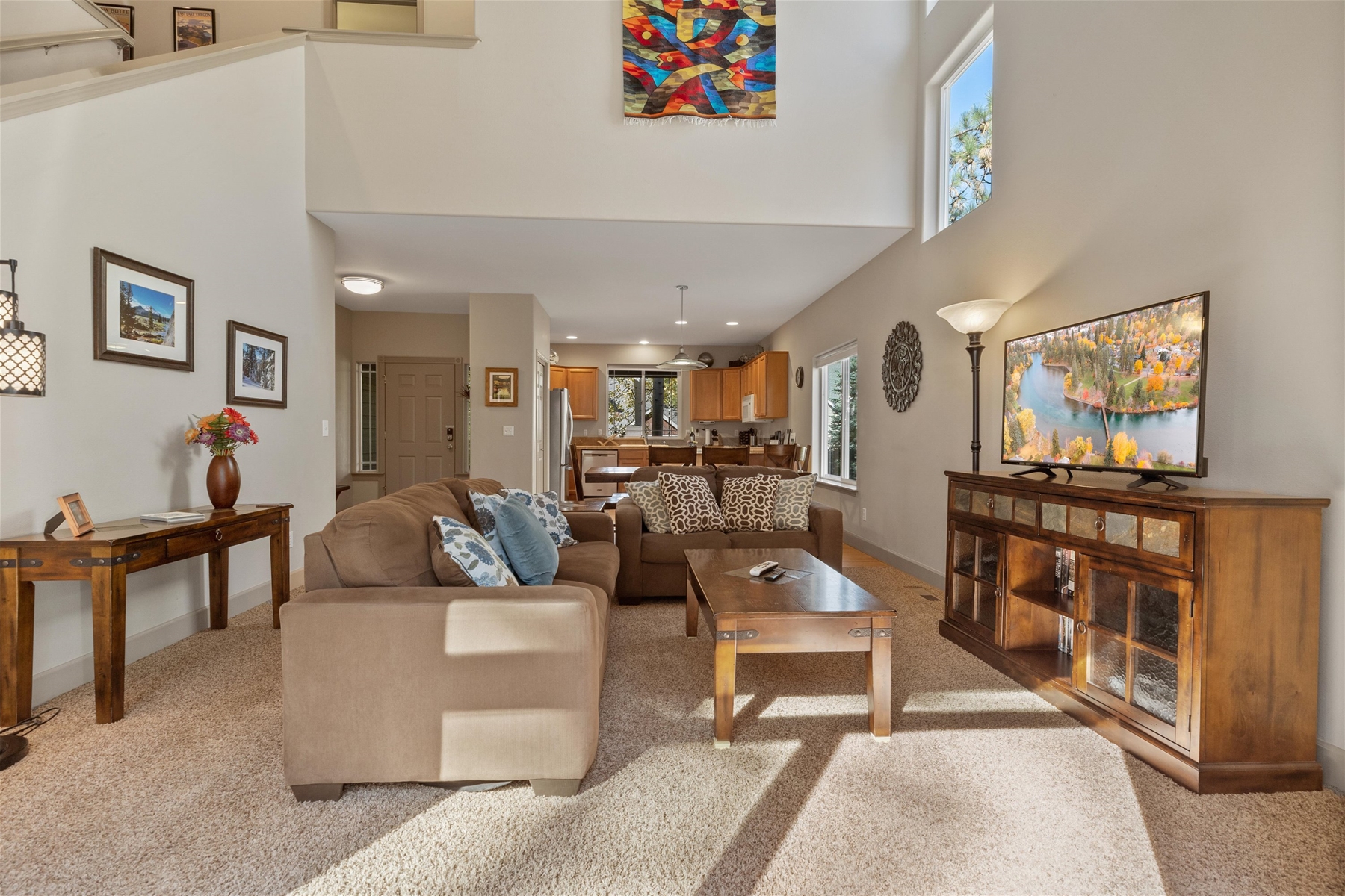 Comfortable living room with queen sofa sleeper. 