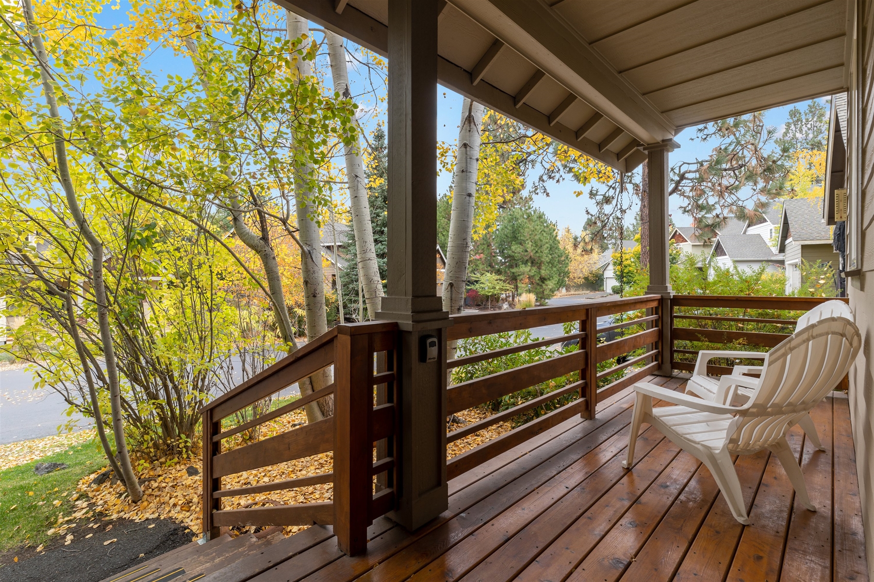 Relax on the covered front deck.