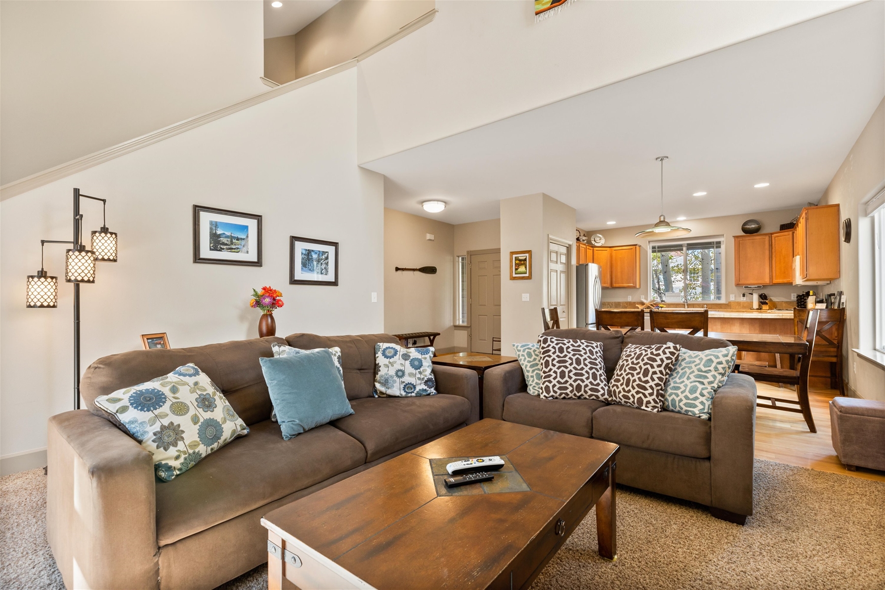 Comfortable living room with queen sofa sleeper. 