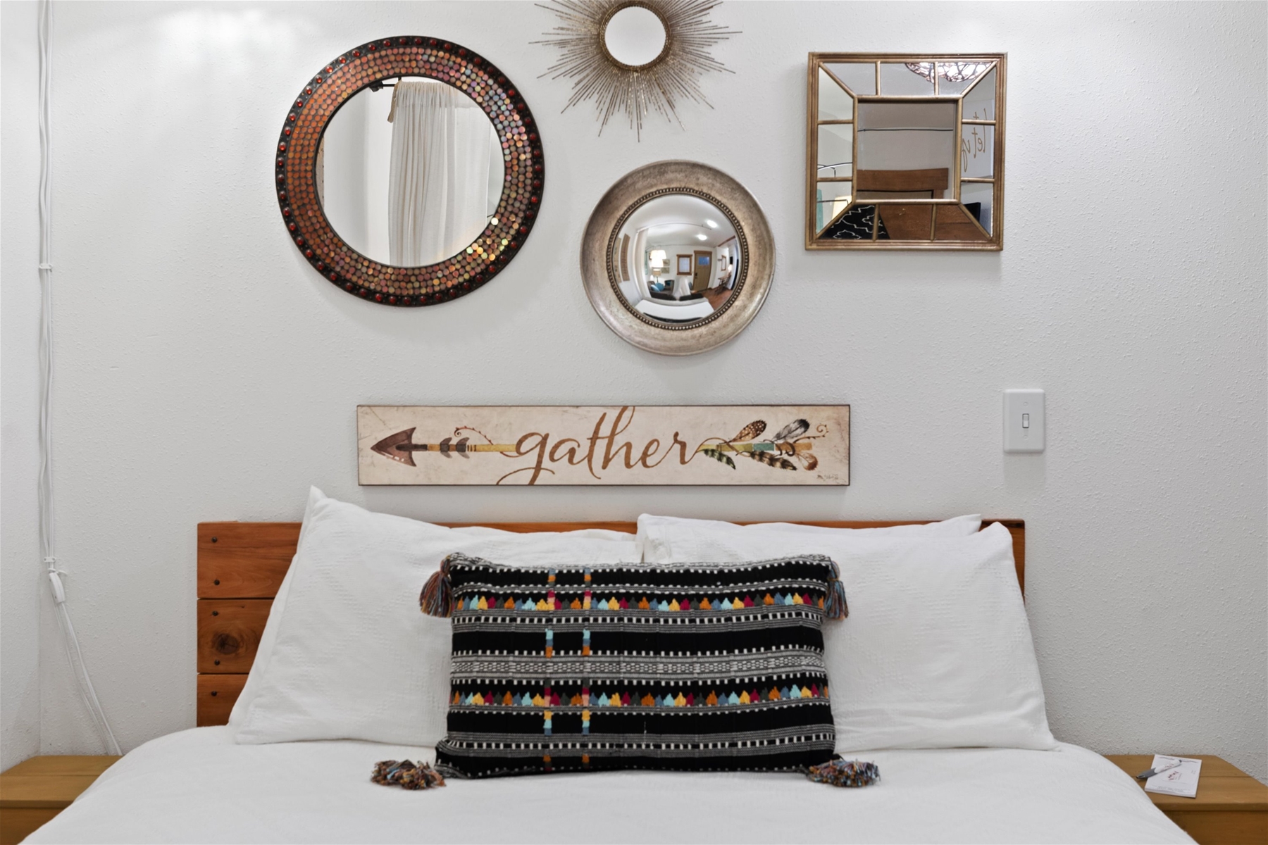 Relax and recharge in this cozy queen bed.
