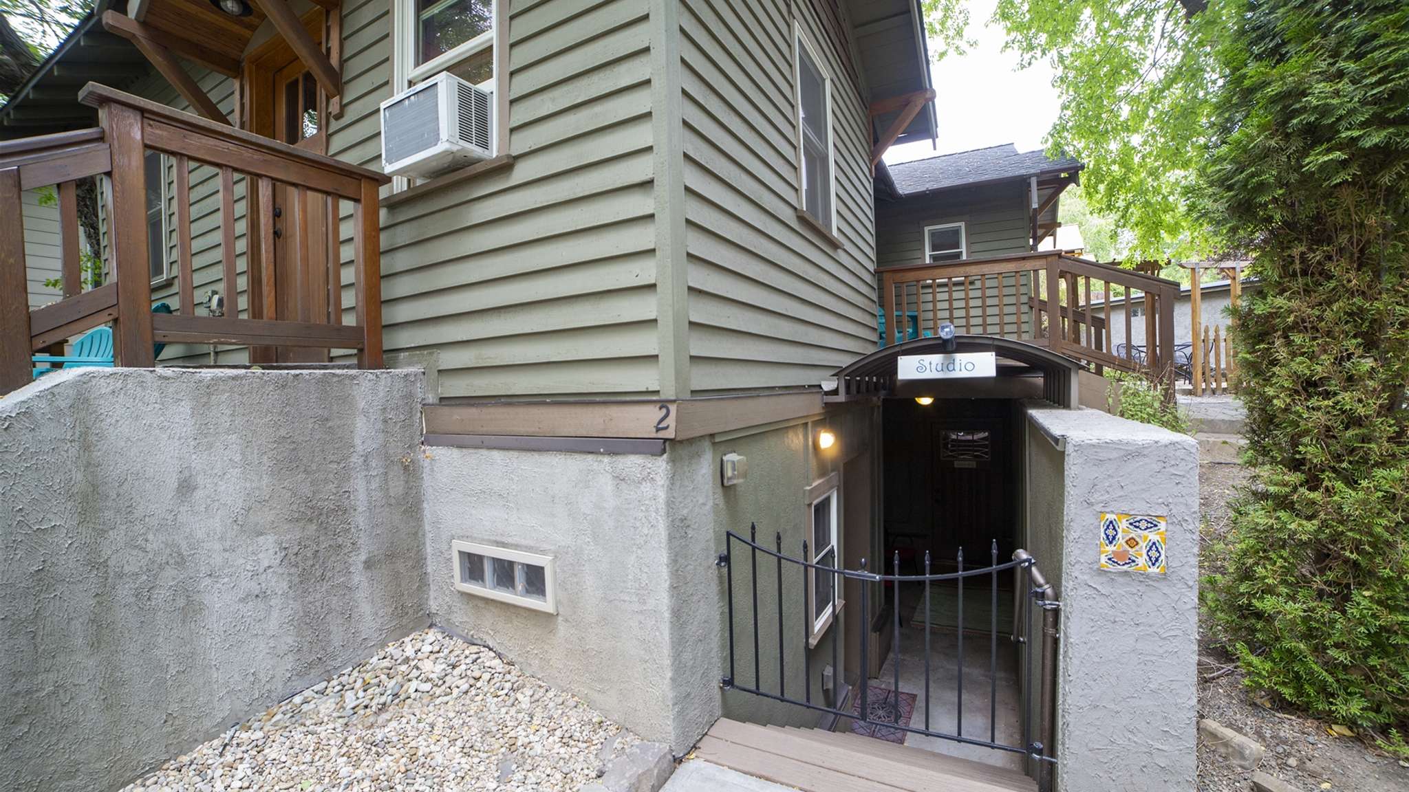 Close-up of the studio''s private entrance.