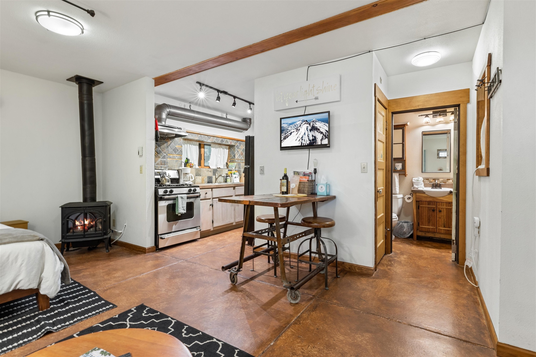 View of the studio from the living area. 