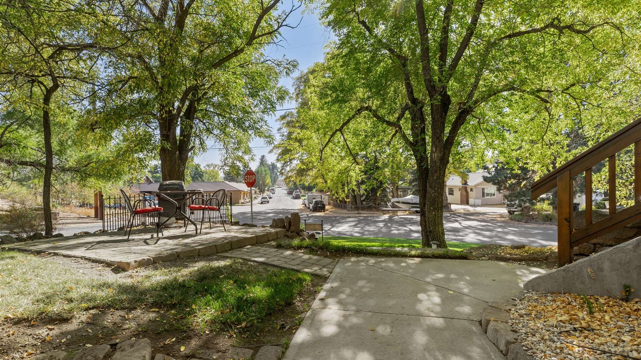 Peaceful tree-lined neighborhood surrounding the studio.