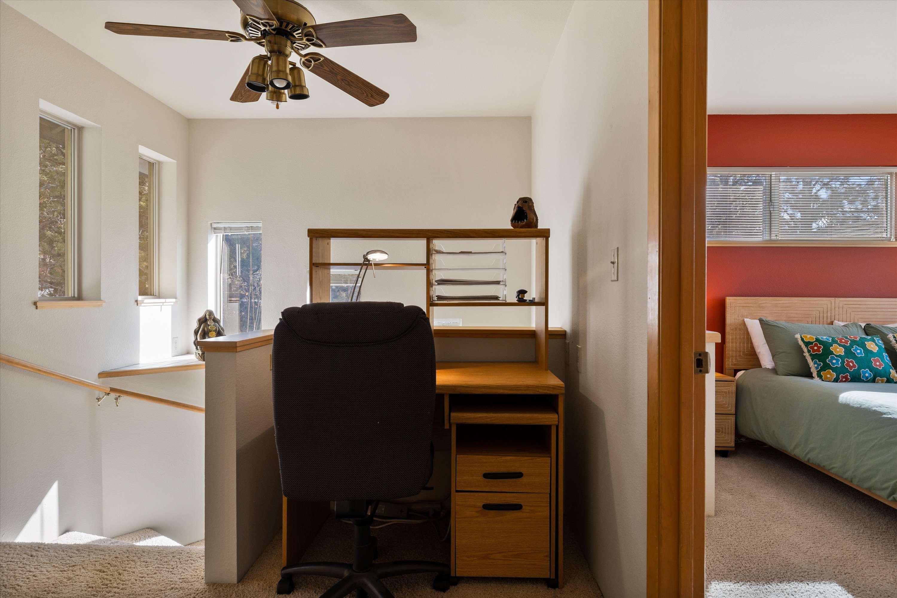 Work space with desk and chair – Upper level. 