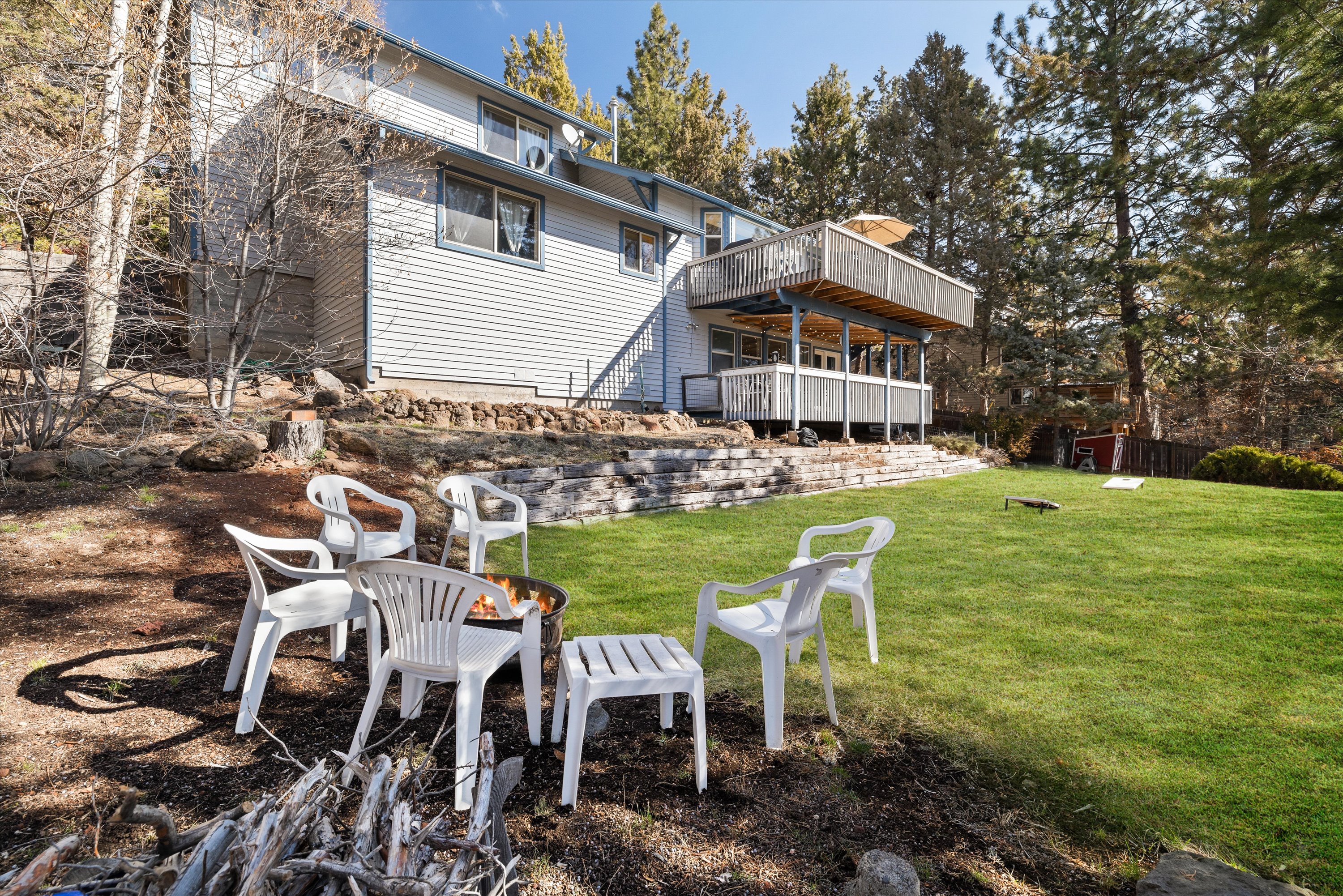Enjoy the evening nights around the fire pit in the fenced-in backyard. 