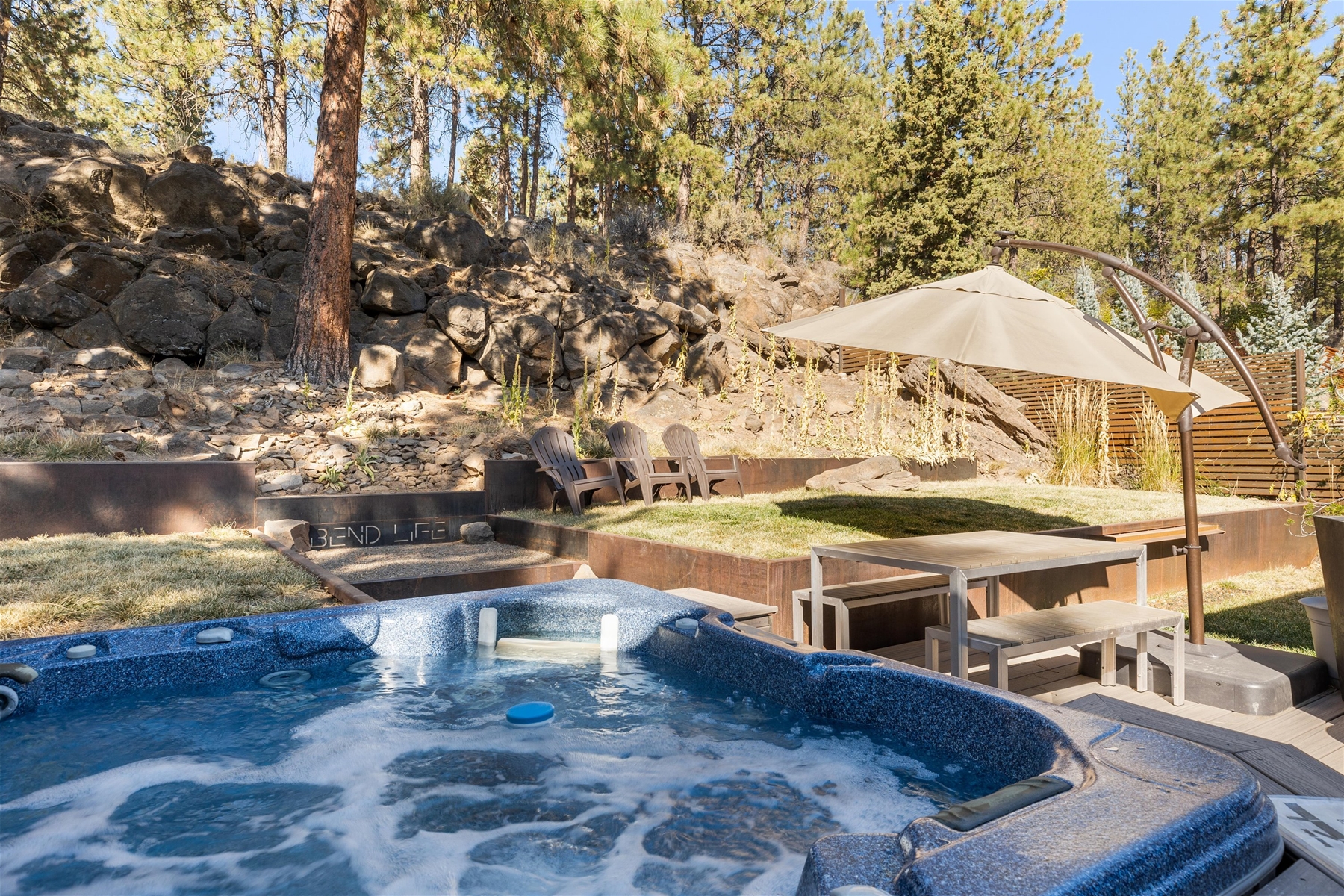 Views of the beautiful backyard from the hot tub. 