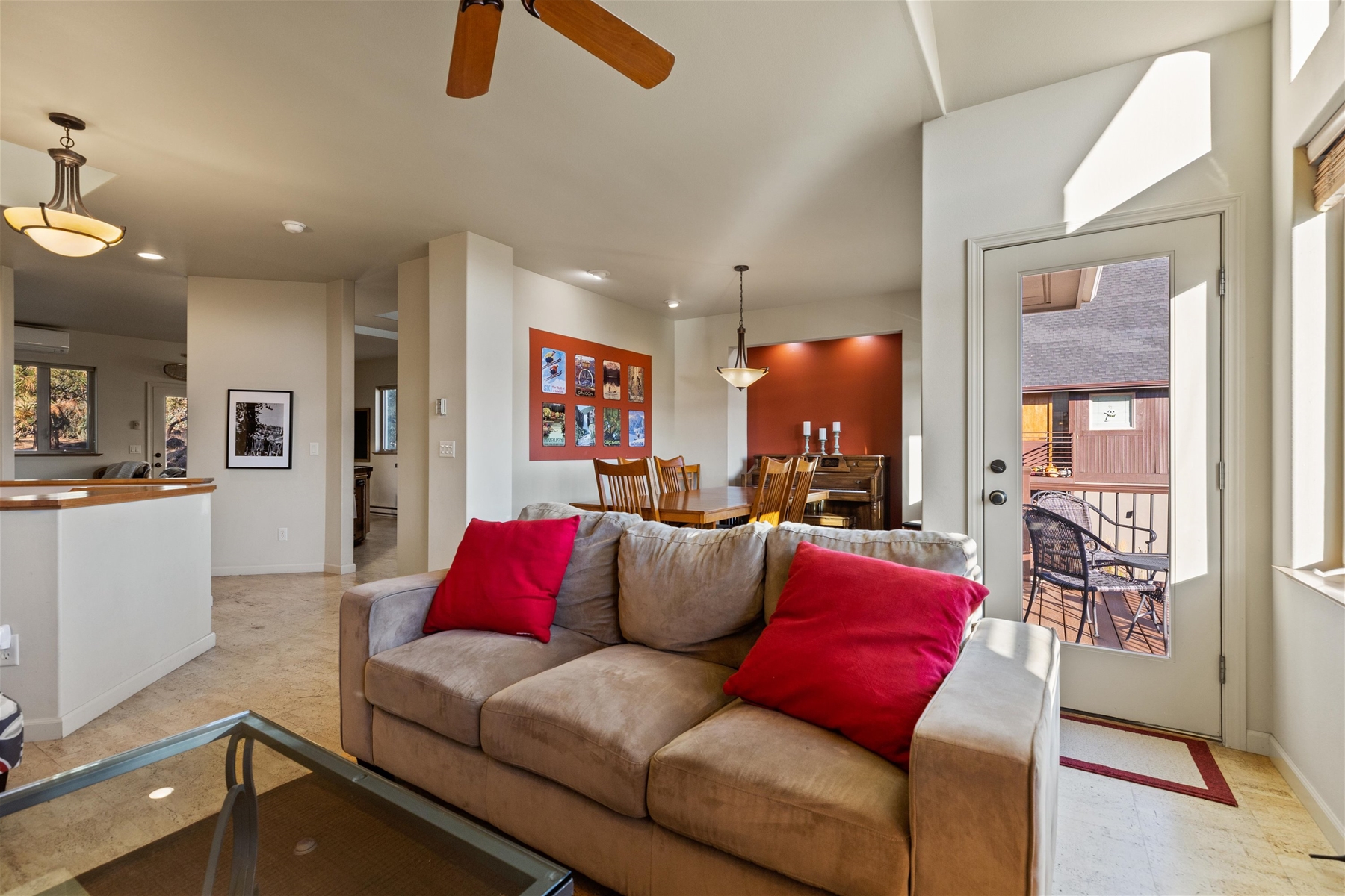 Beautiful living room area with gas fireplace. 