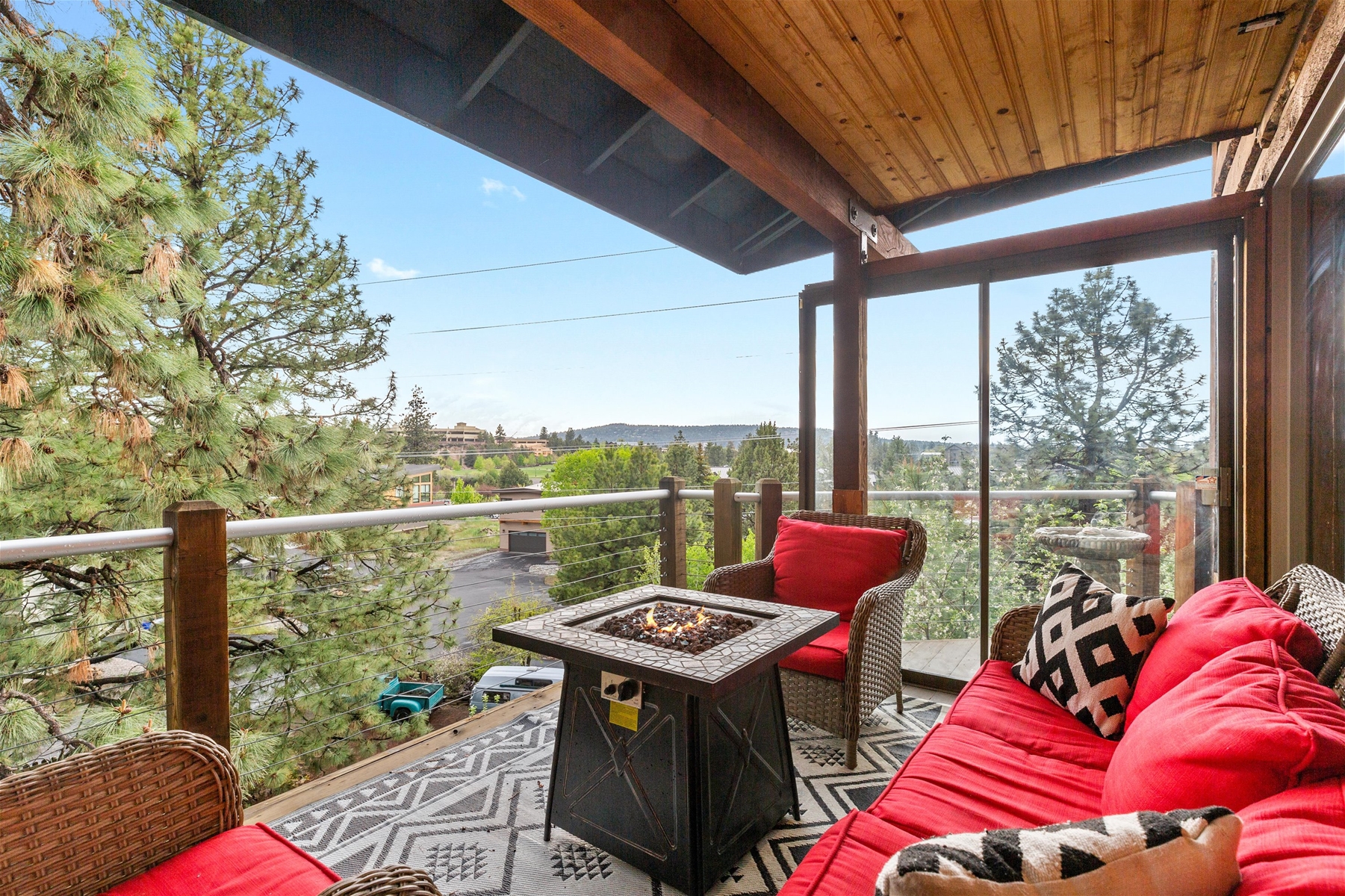 Views from the large wrap around deck with as fire pit and plenty of seating. 