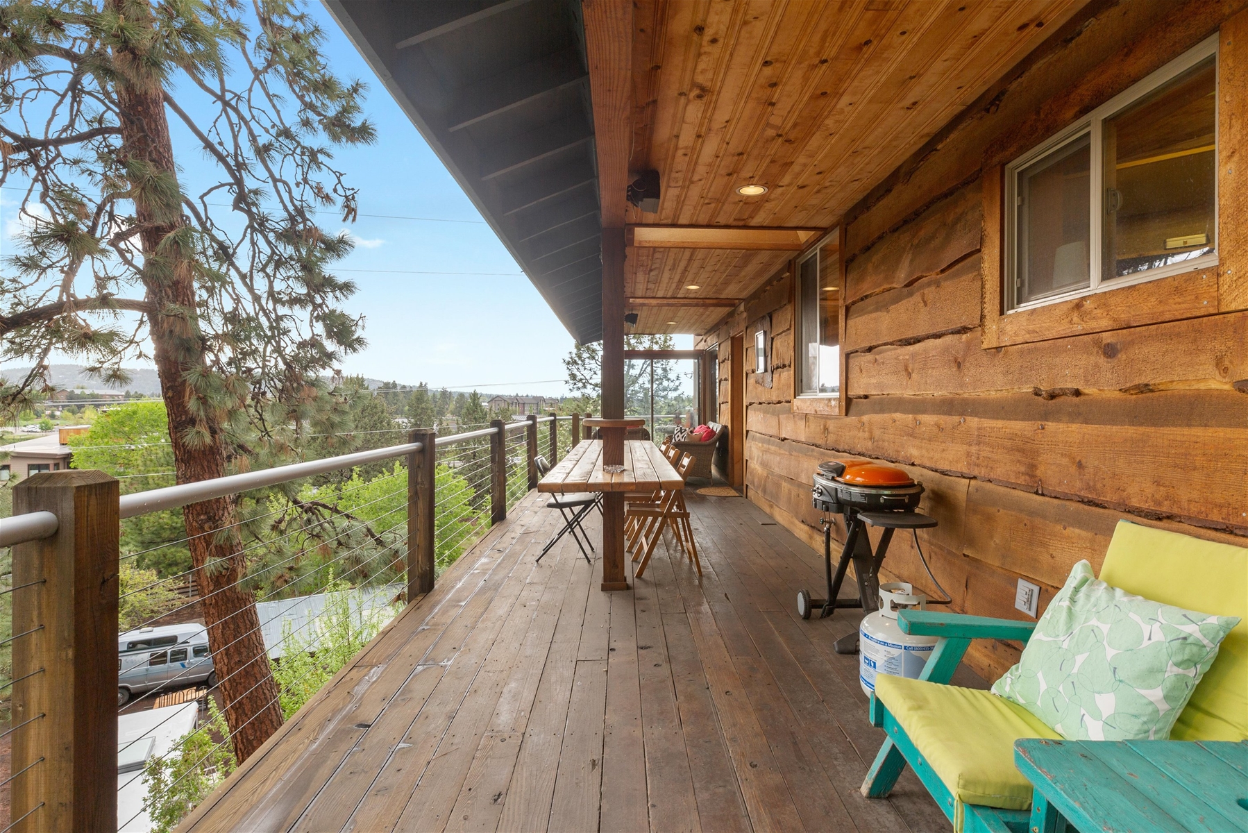 Views from the large wrap around deck with as fire pit and plenty of seating. 