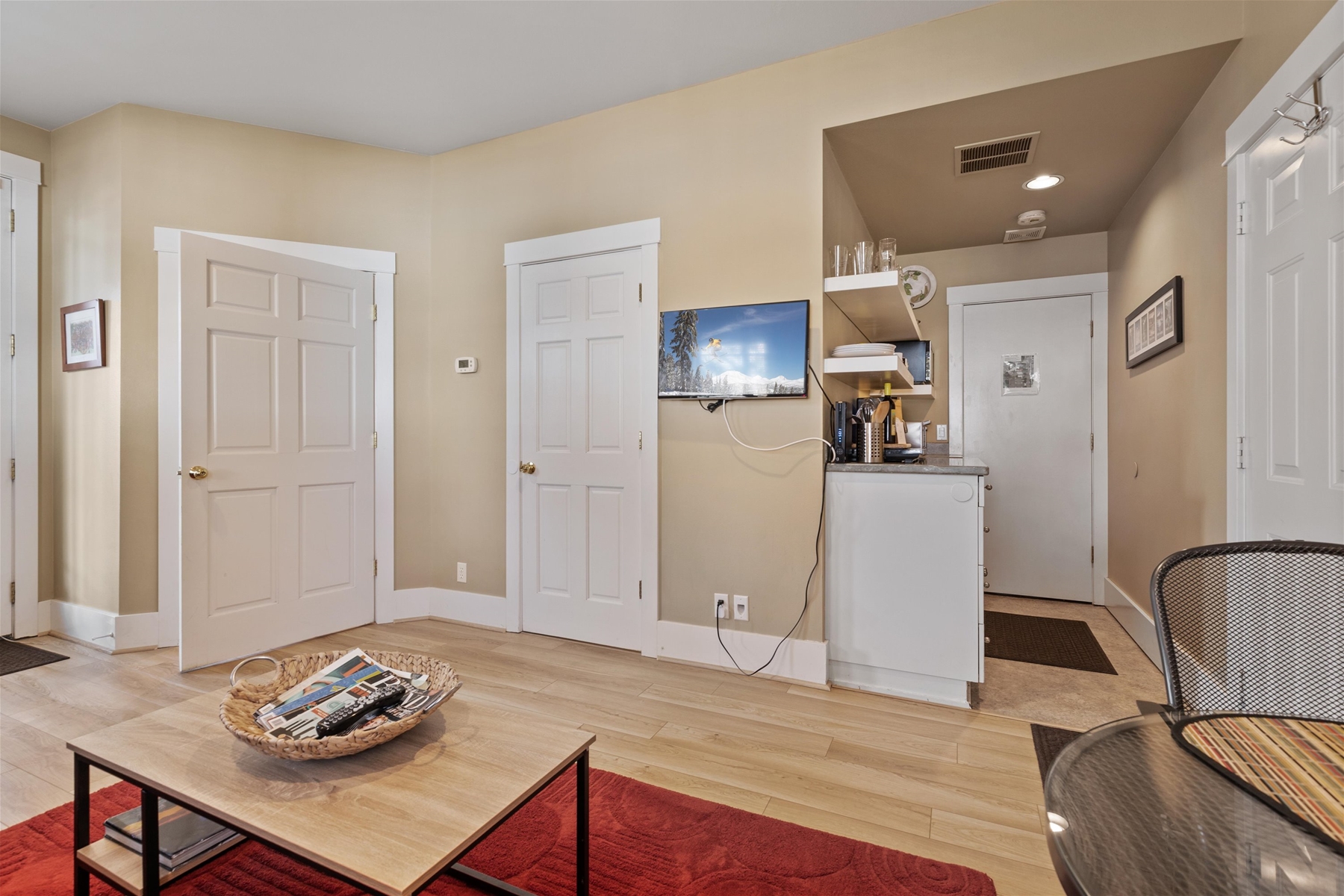 Living room area with smart TV. 