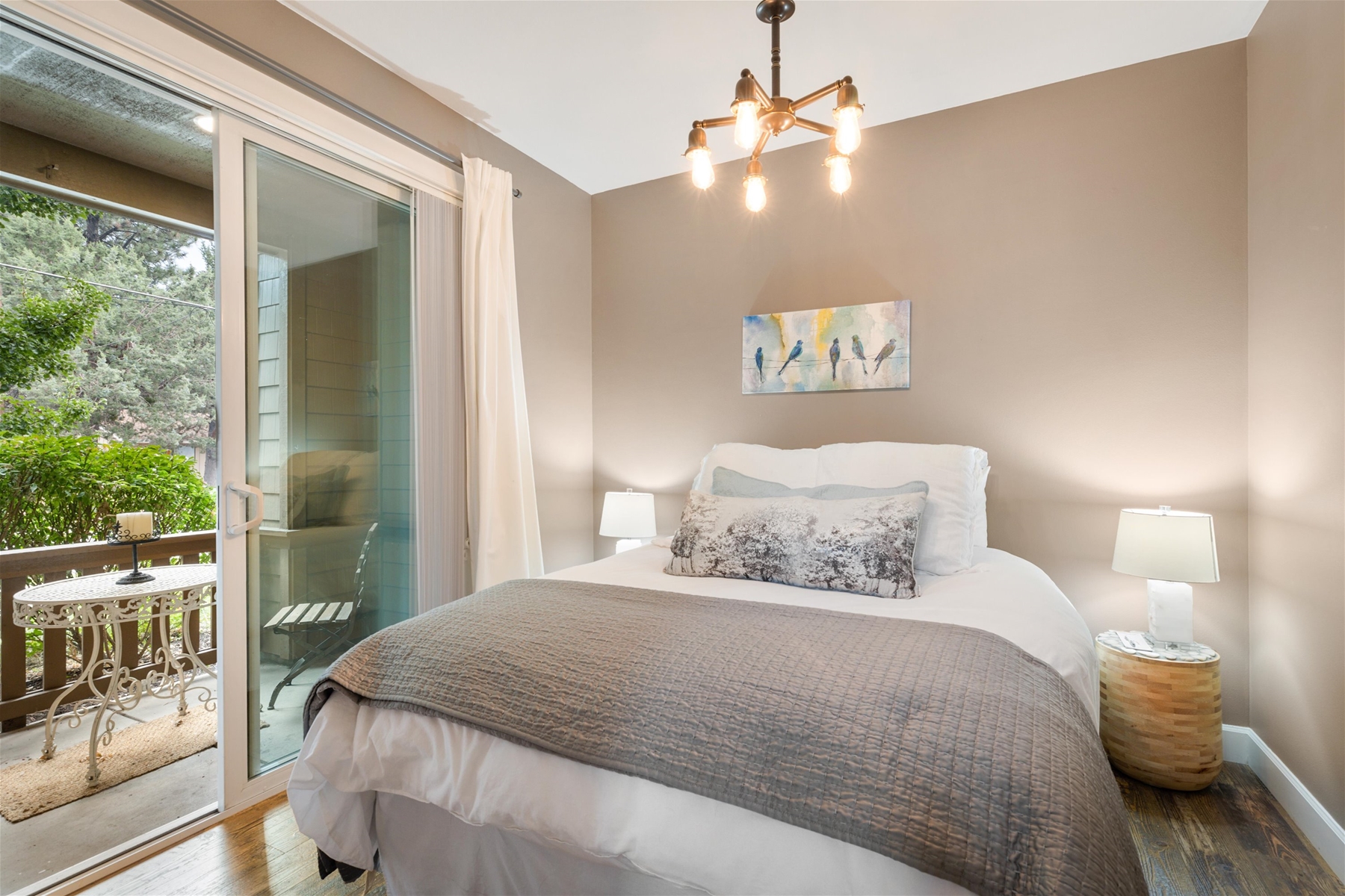 Bedroom 3: Queen guest room with private patio (lower level)
