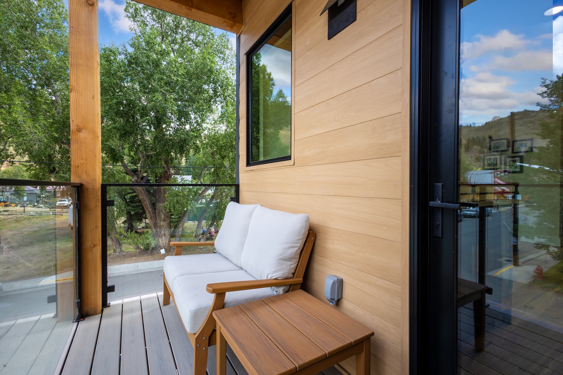 Enjoy the shared north facing balcony with views of the mountains, main street and the Creede Cliffs. 