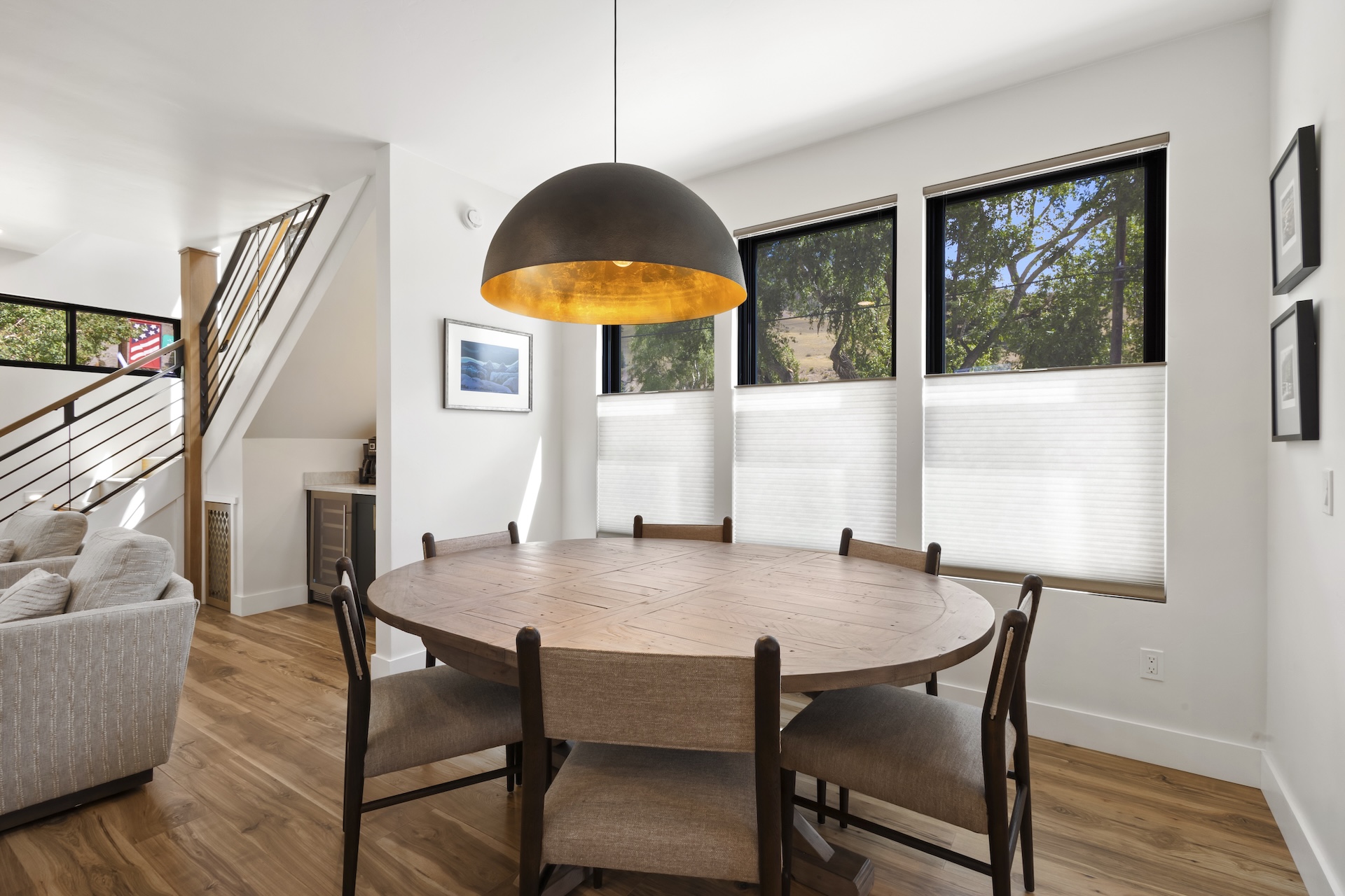 Our large dining table is perfect for gathering around to share a meal or play a game.
