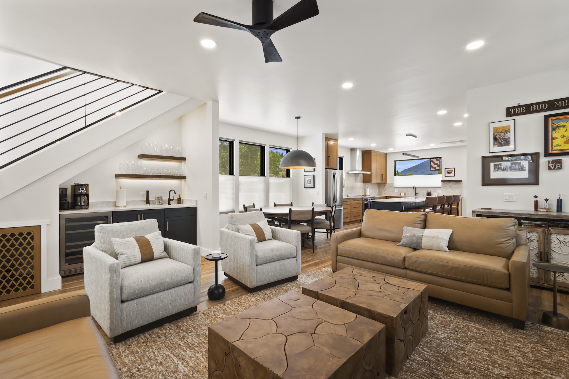 Our home is beautifully furnished and features high-end furnishings throughout, a cozy gas fireplace, a smart TV, a wet/coffee bar, and an open-concept living space.