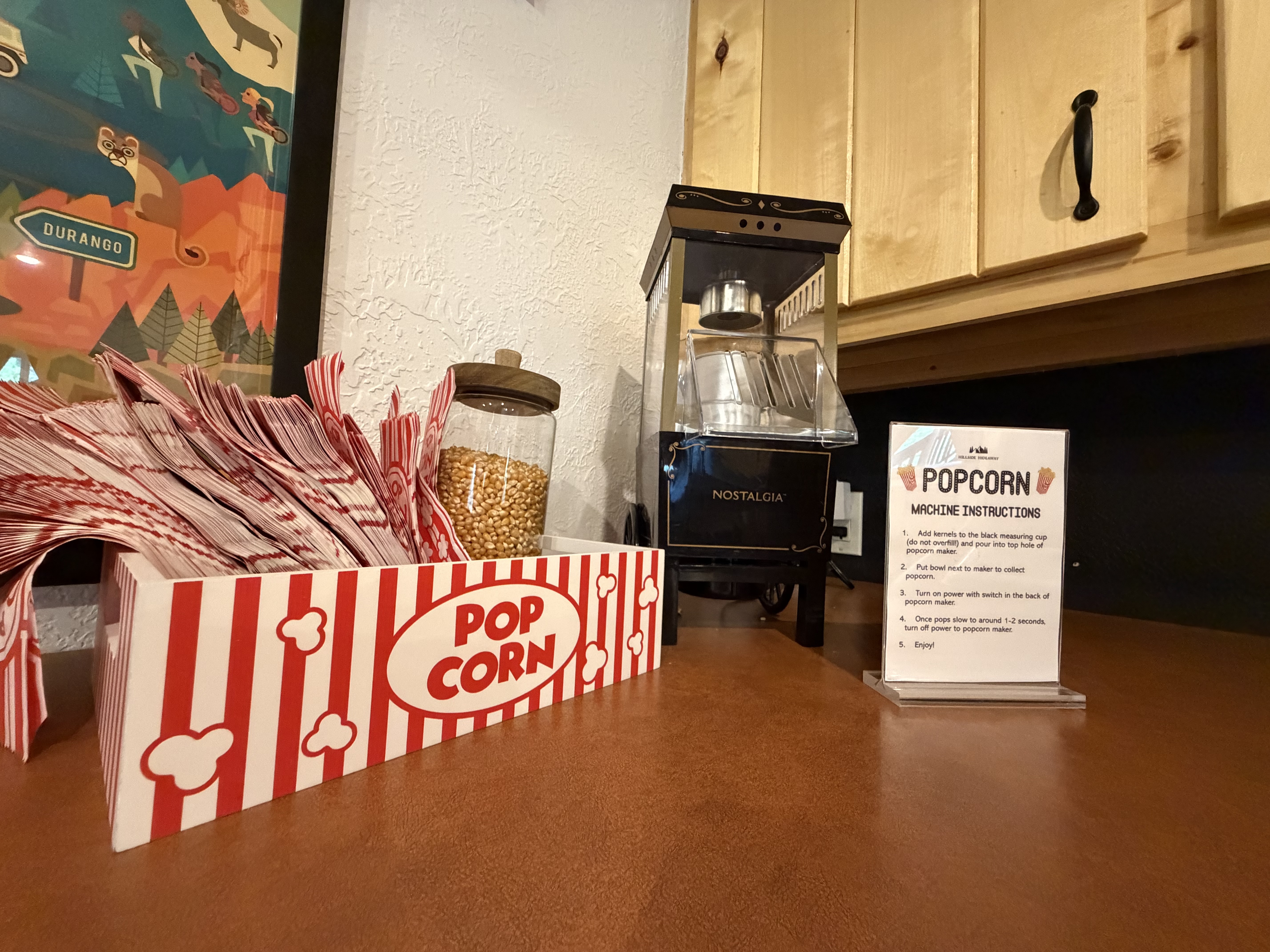 Popcorn machine for movie night. 