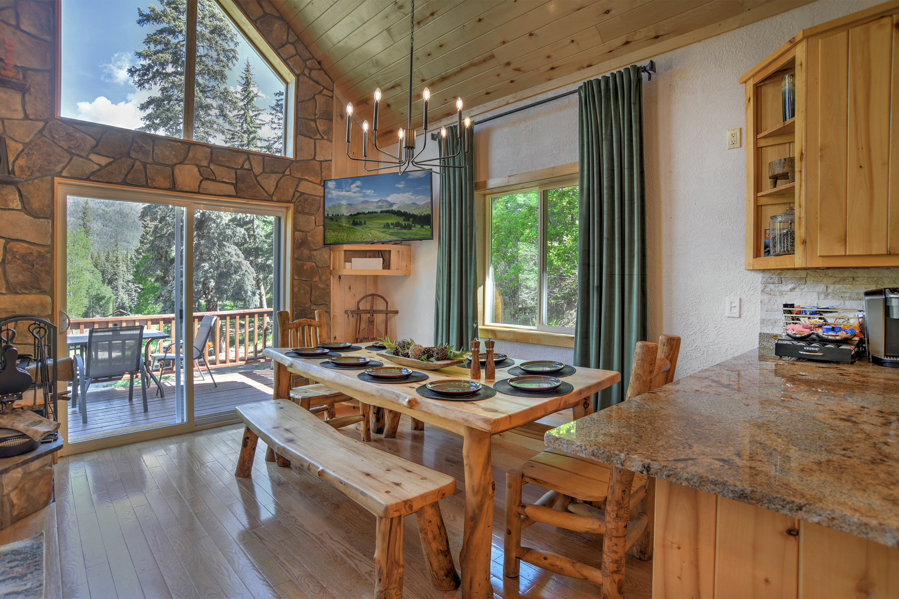 Enjoy meals together around a table that comfortably seats 8-10.