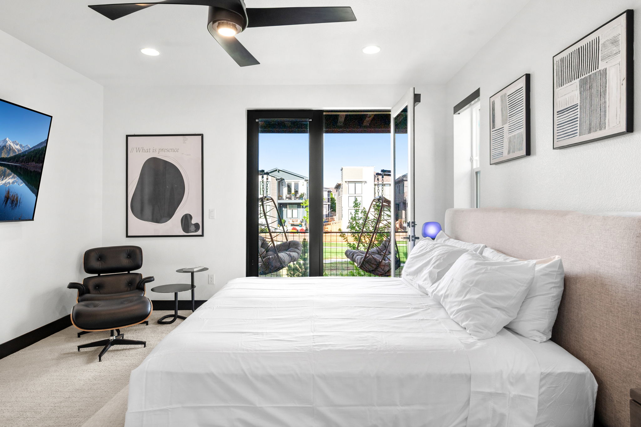 Unwind in this spacious king bedroom with a Smart TV—comfort and entertainment in one. 