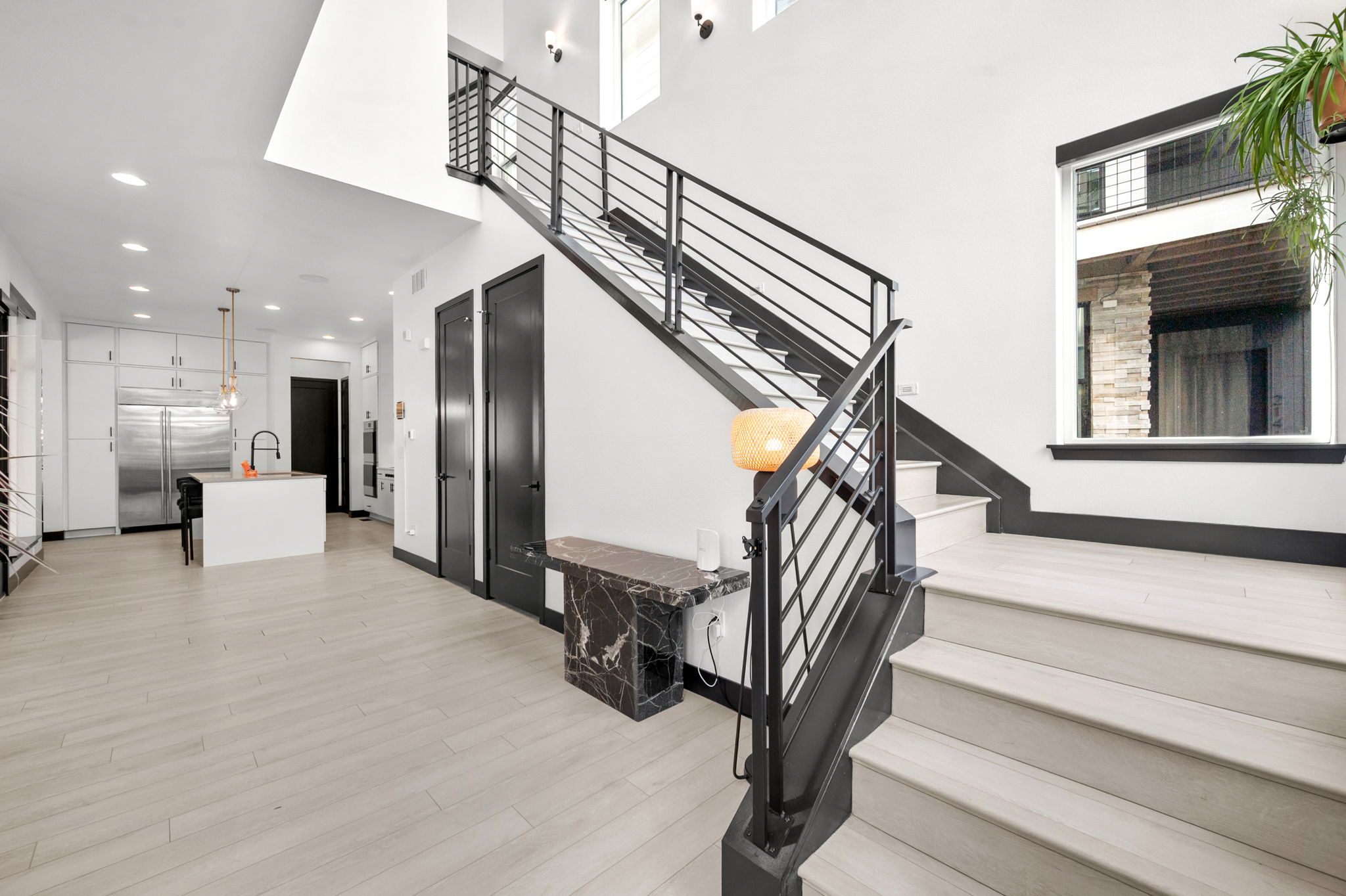 Stairway leading to upper level. 