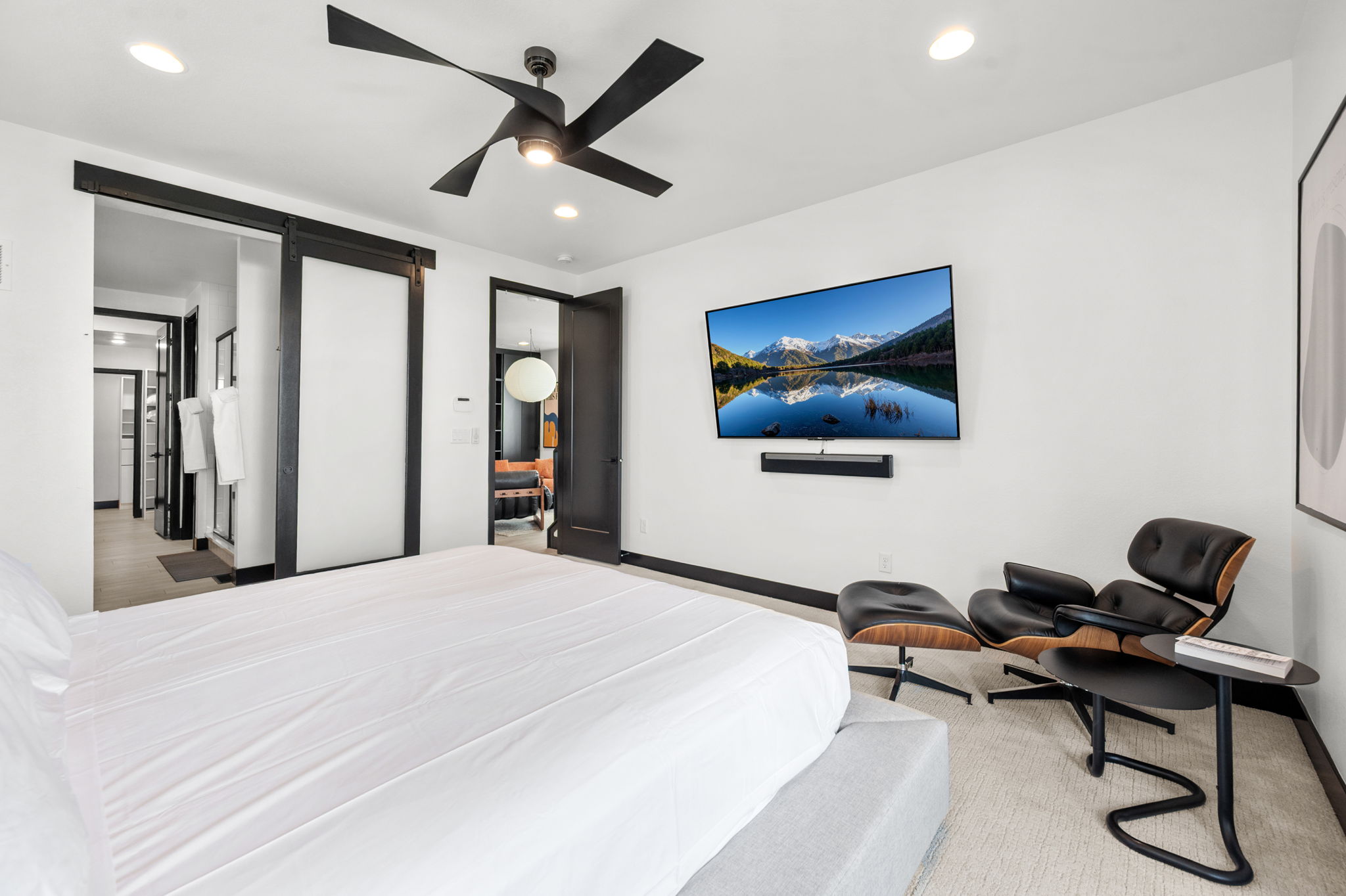 Unwind in this spacious king bedroom with a Smart TV—comfort and entertainment in one. 