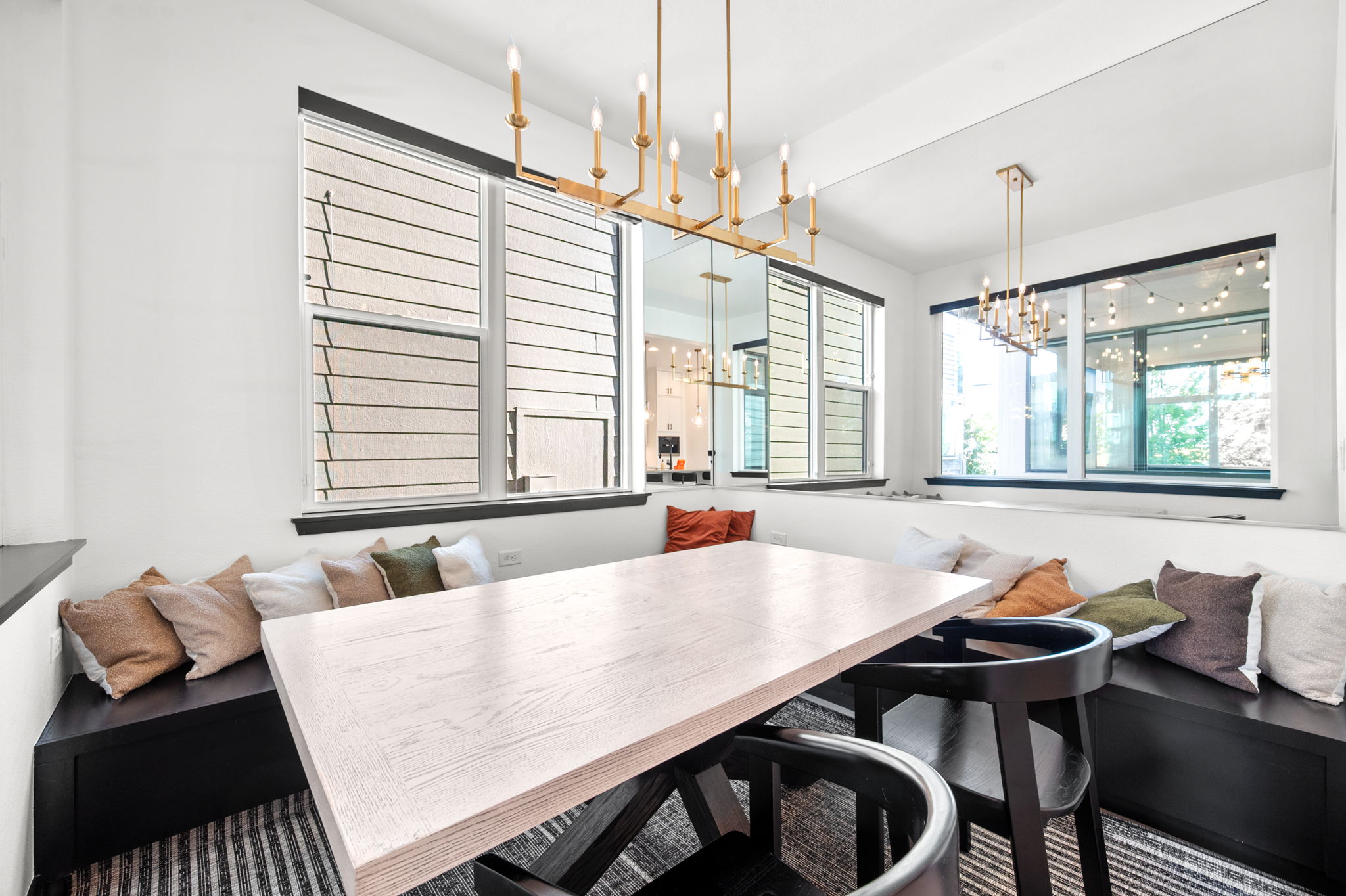Gather around the dining table and enjoy a meal together. 