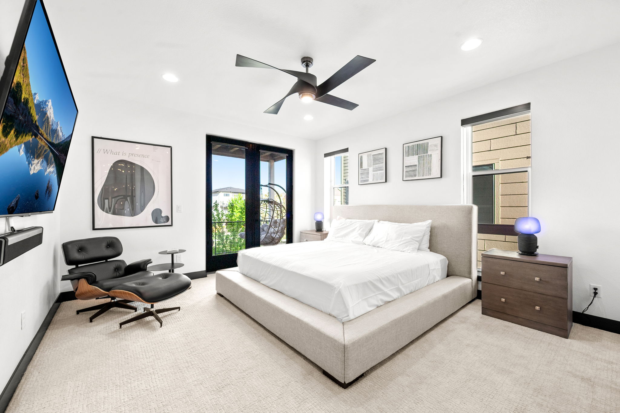 Unwind in this spacious king bedroom with a Smart TV—comfort and entertainment in one. 