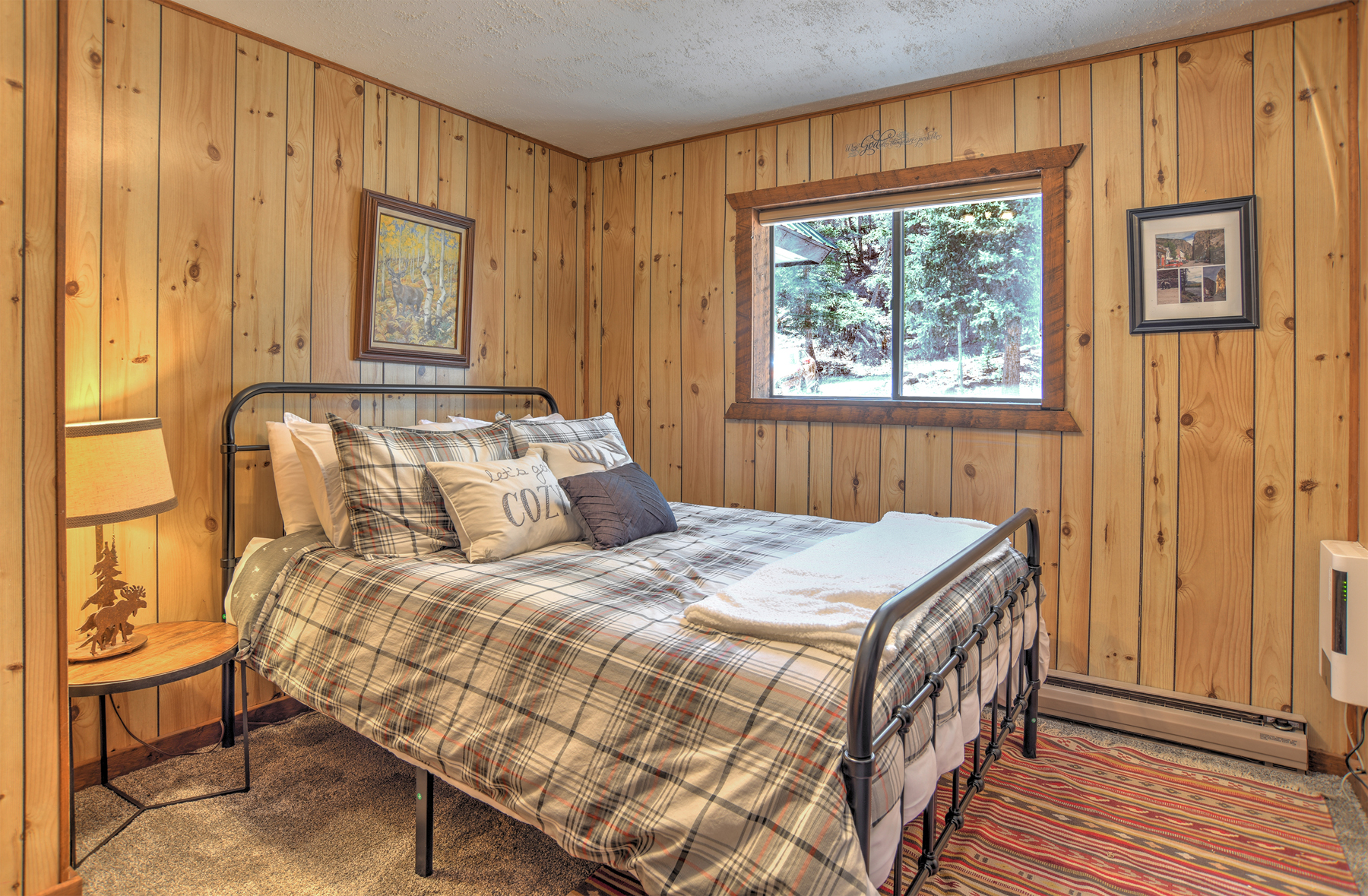 Main level second bedroom with queen bed. 