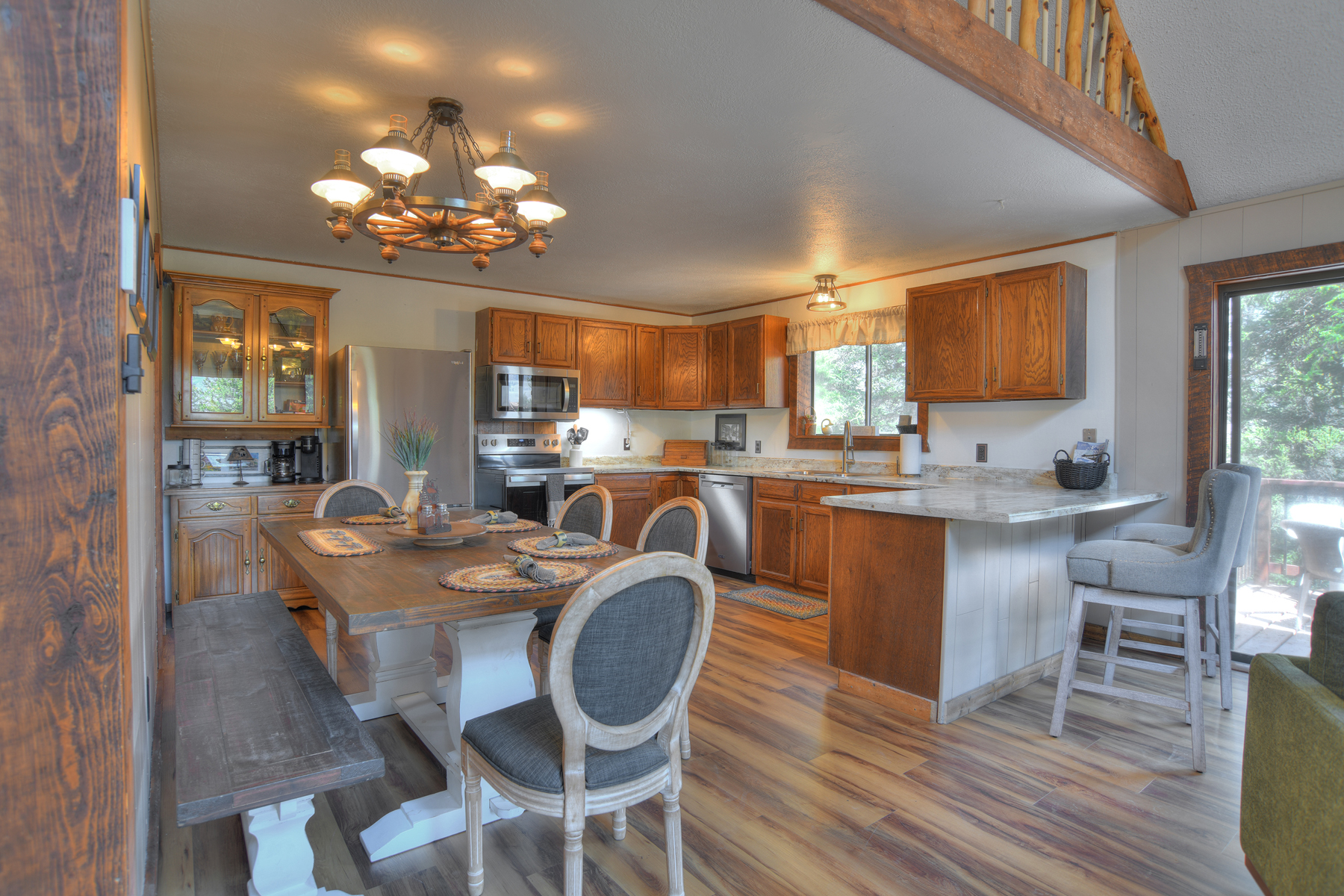 Open kitchen, living room, and dining area.