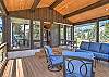 Large deck with mountain and river views.  