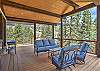 Large deck with mountain and river views.  